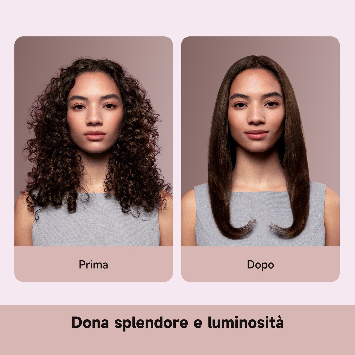 Prima e dopo: donna con capelli ricci e donna con capelli lisci.