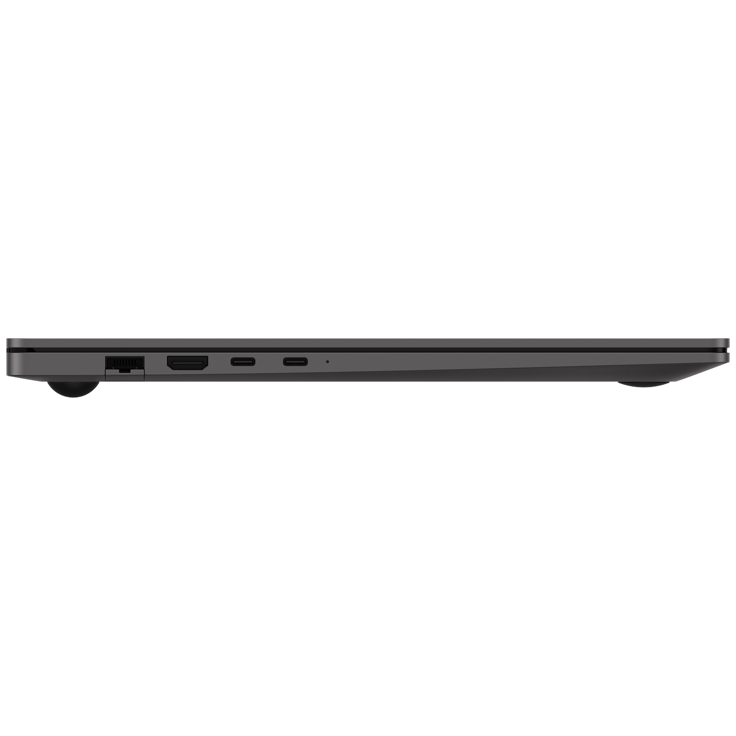Side view of a dark laptop showing ports like HDMI and USB-C.