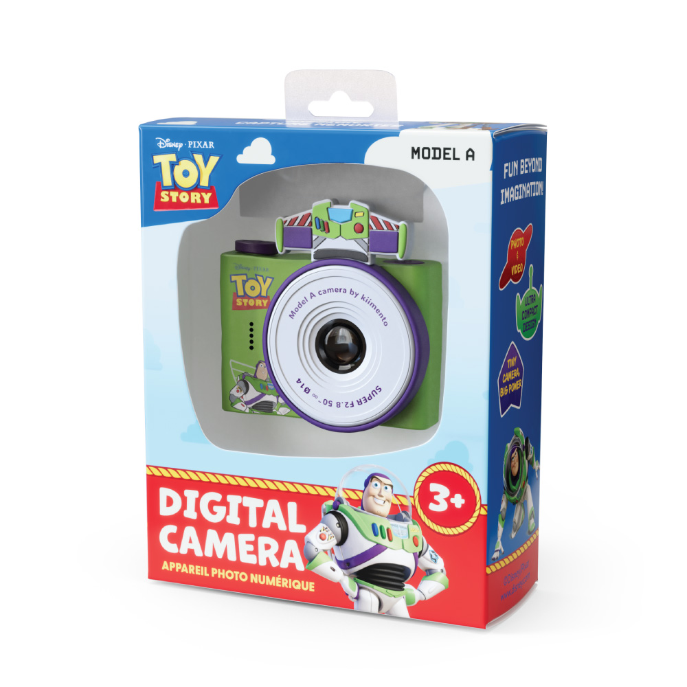 Zöld Toy Story digitális fényképezőgép csomagolása Buzz Lightyear mintával.