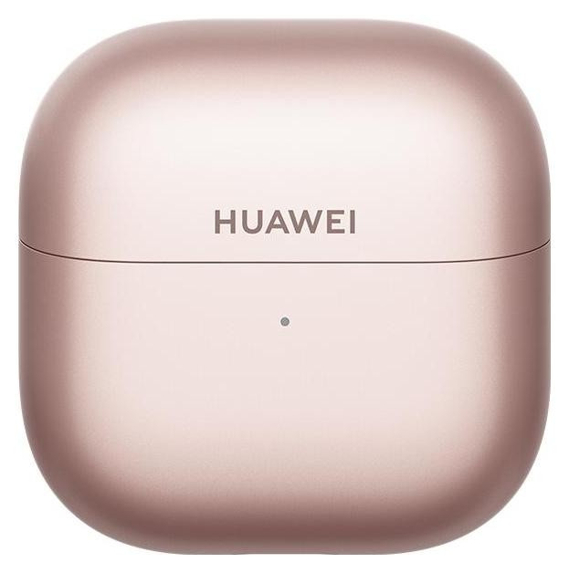 Różowozłote etui ładujące Huawei do słuchawek z małą kropką.