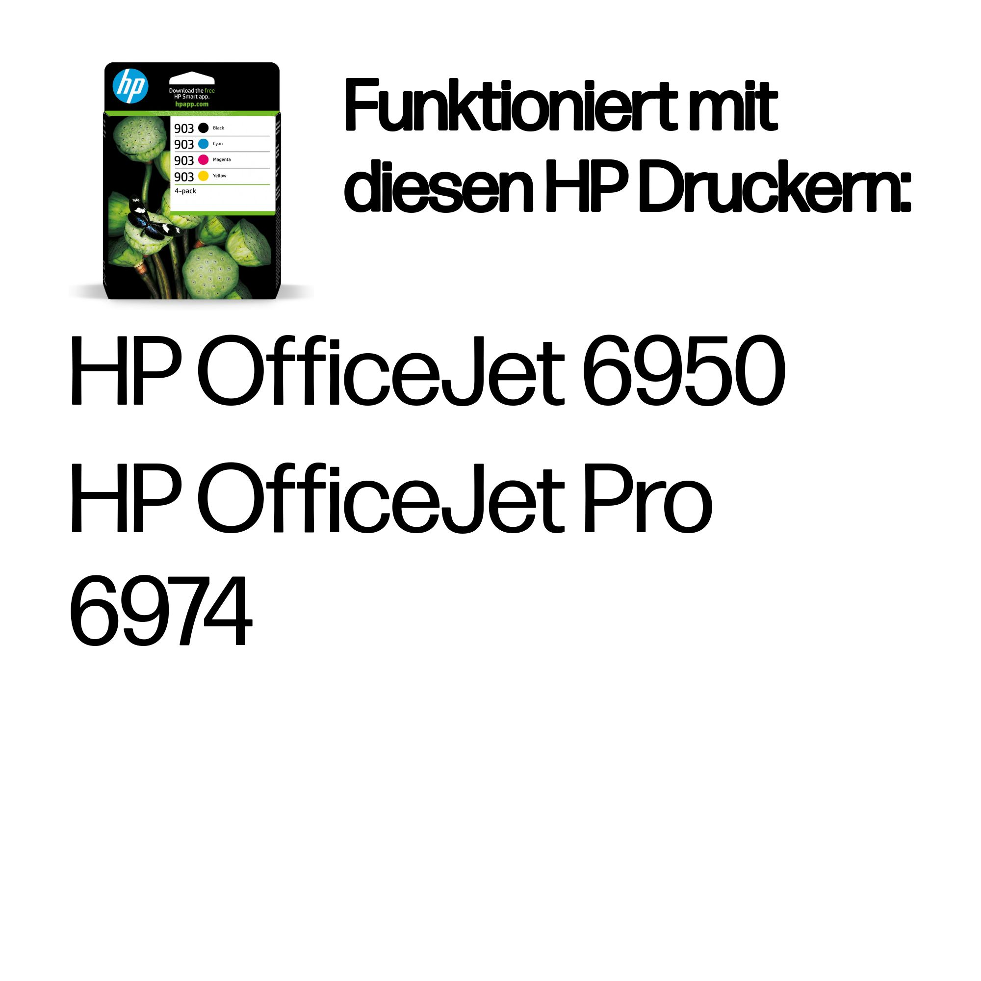 HP 903 Tintenpatronen 4er-Pack für HP OfficeJet 6950/6974 Drucker.