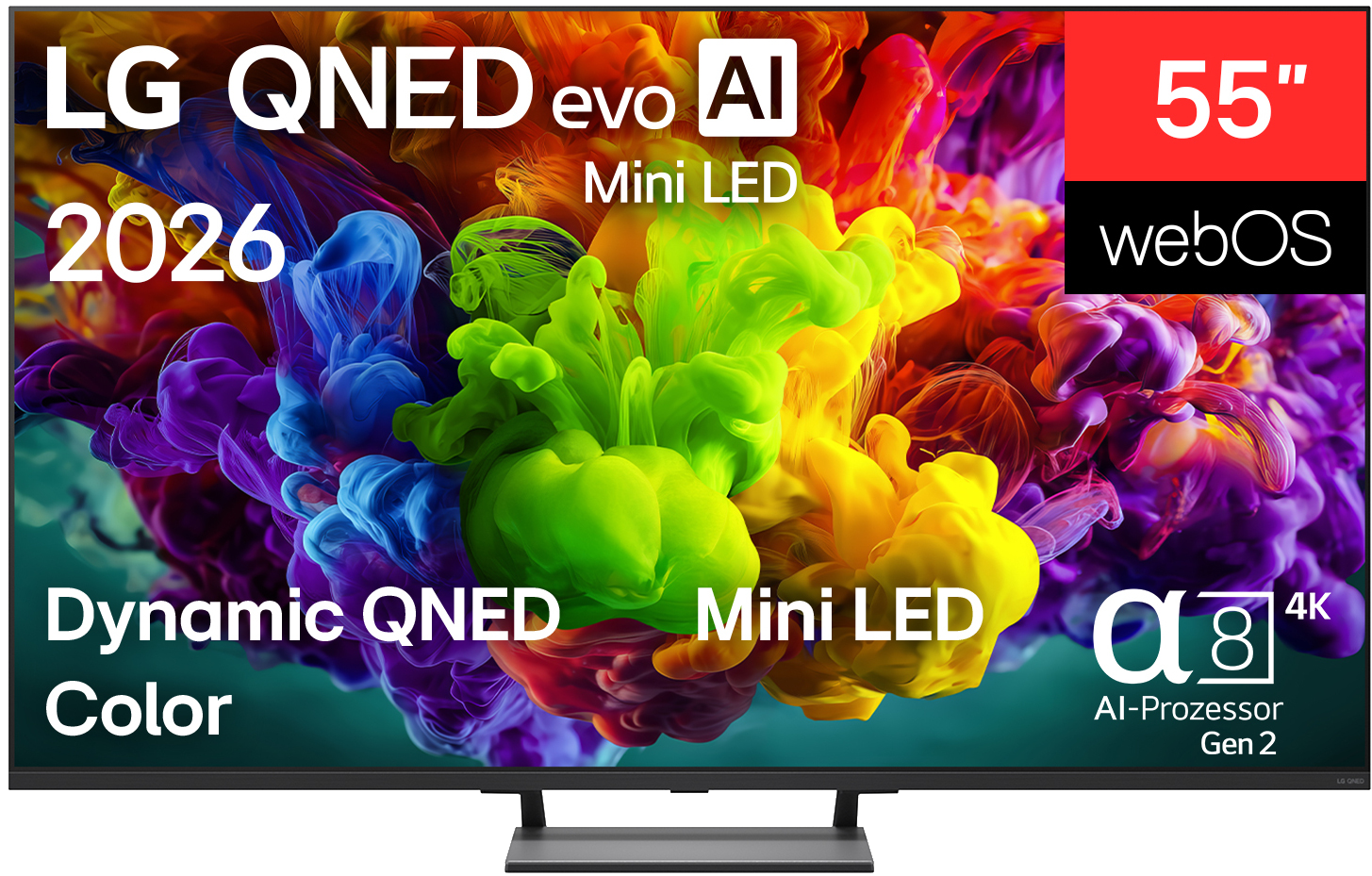 LG QNED 55-Zoll-Fernseher mit Mini-LED-Technologie und KI-Prozessor.