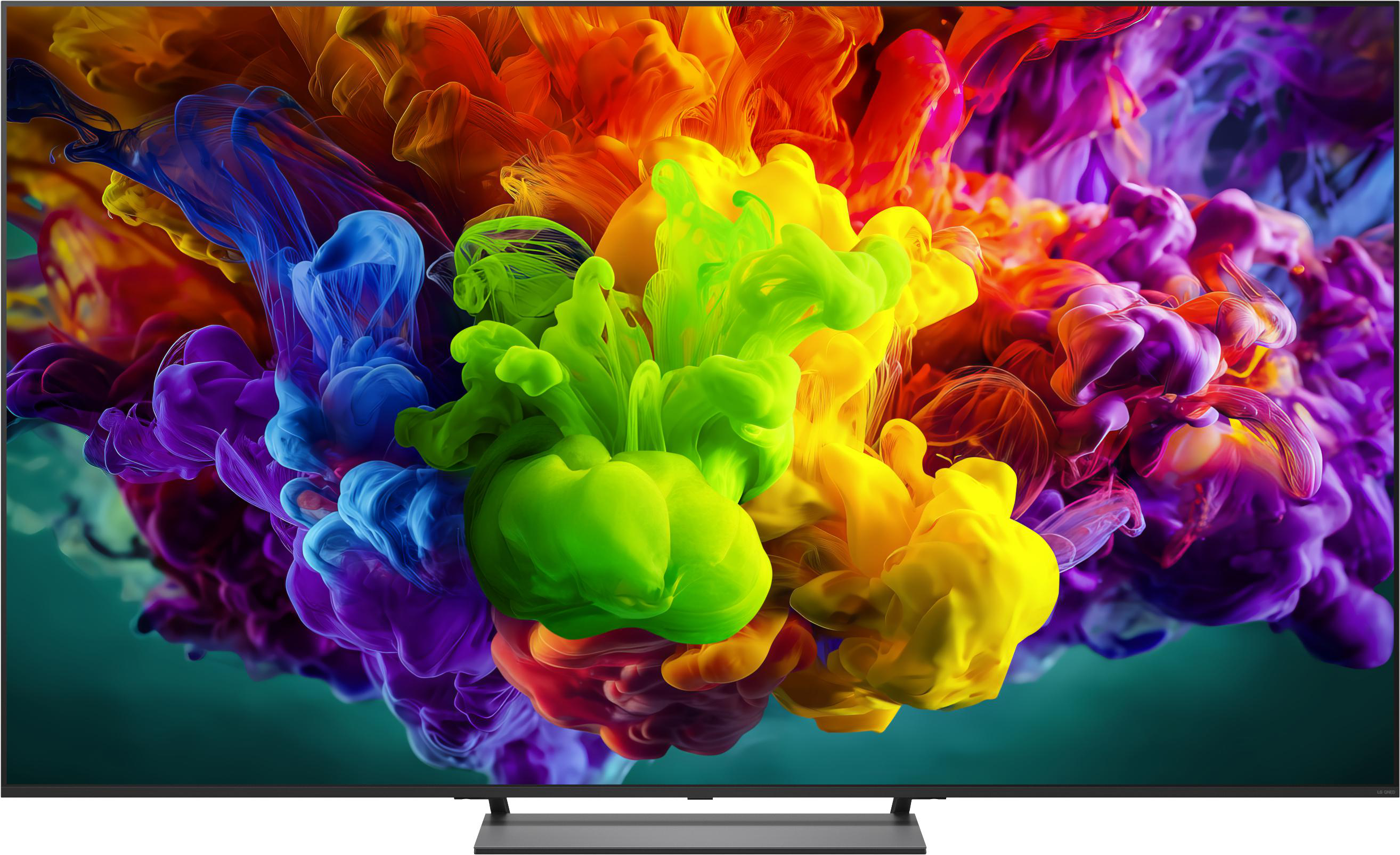 Abstrakte bunte Rauchsäulen aus Gelb, Grün, Orange, Blau und Lila auf dunklem Hintergrund.