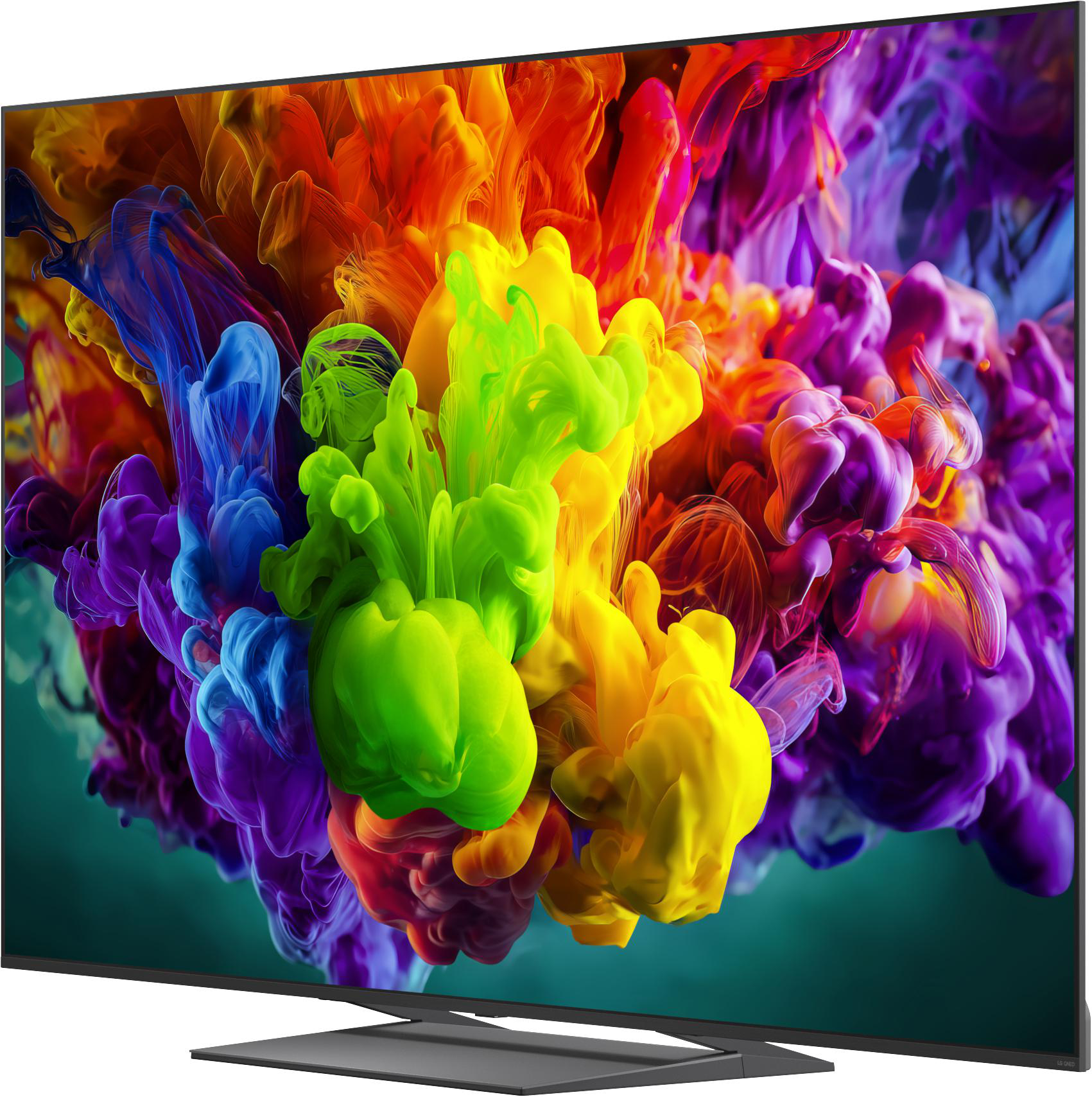 Ein moderner Fernseher zeigt eine lebendige Anzeige von sich auflösenden Farben.
