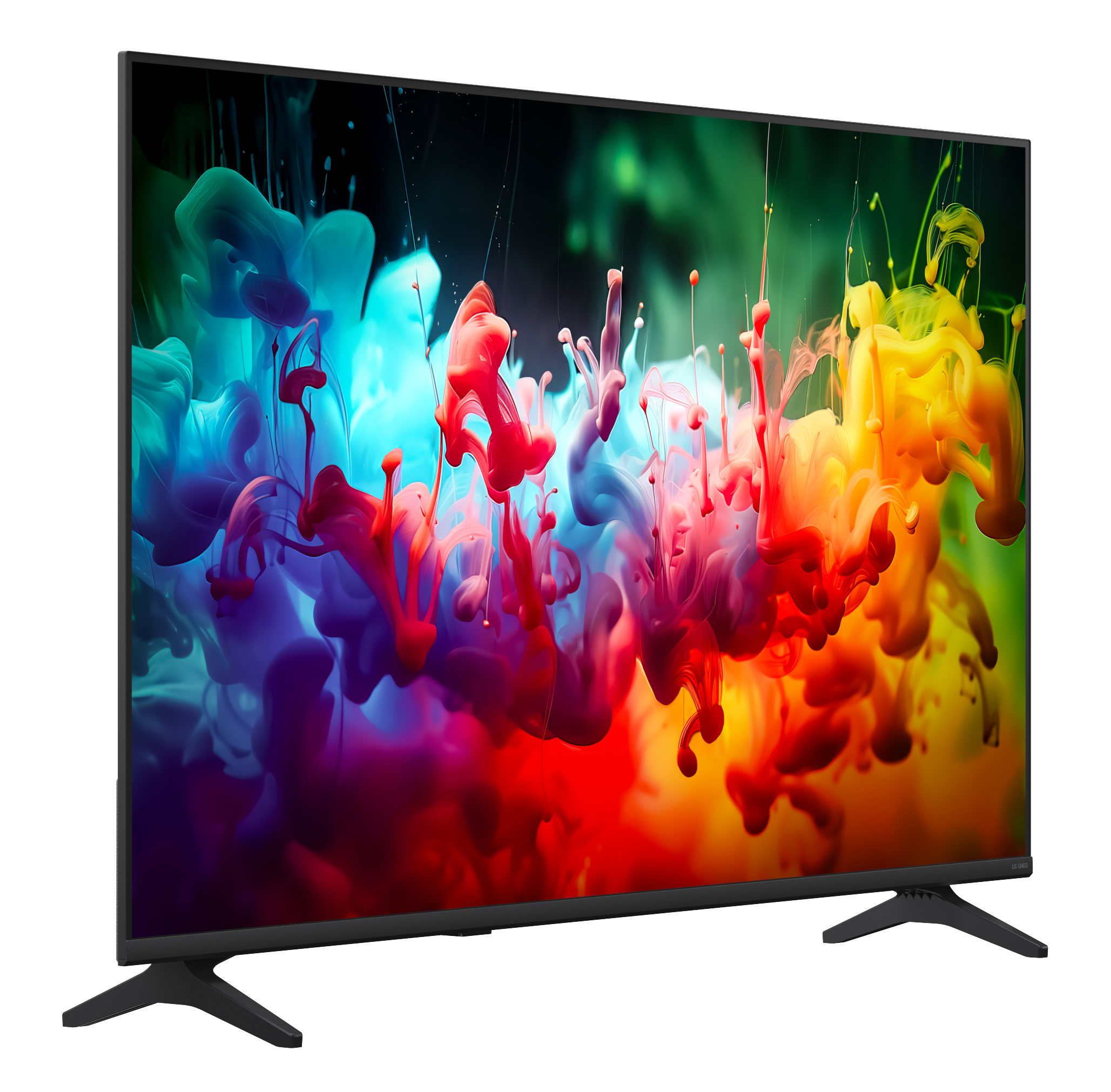Nowoczesny telewizor wyświetla żywe kolory w abstrakcyjnym wzorze atramentu.