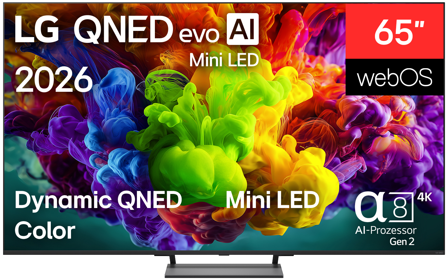 LG QNED 65" TV mit lebendigen Farben, Mini LED und AI-Prozessor.