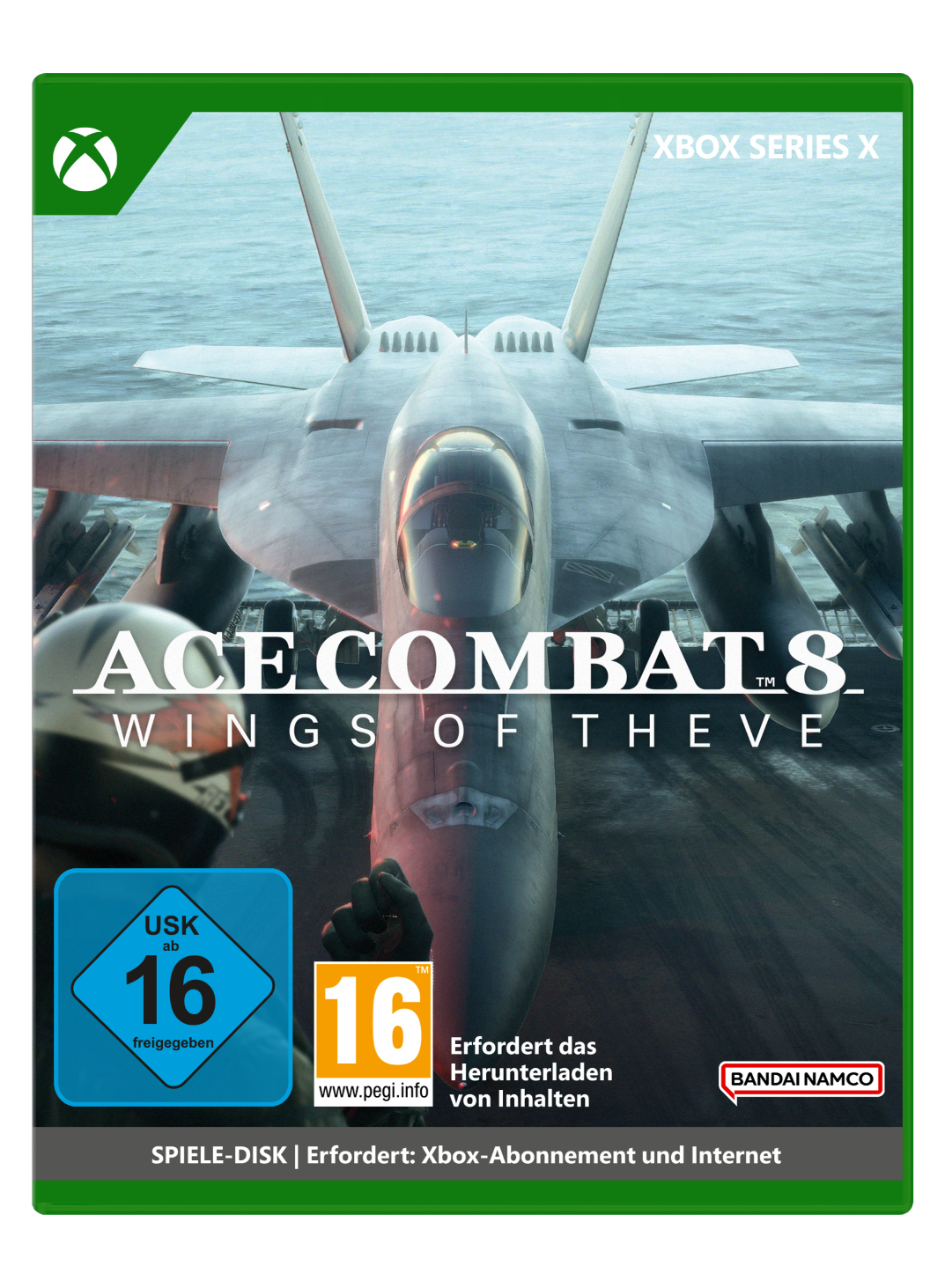 Ace Combat 8 Xbox Series X Hülle mit einem Kampfjet und USK/PEGI 16 Freigabe.