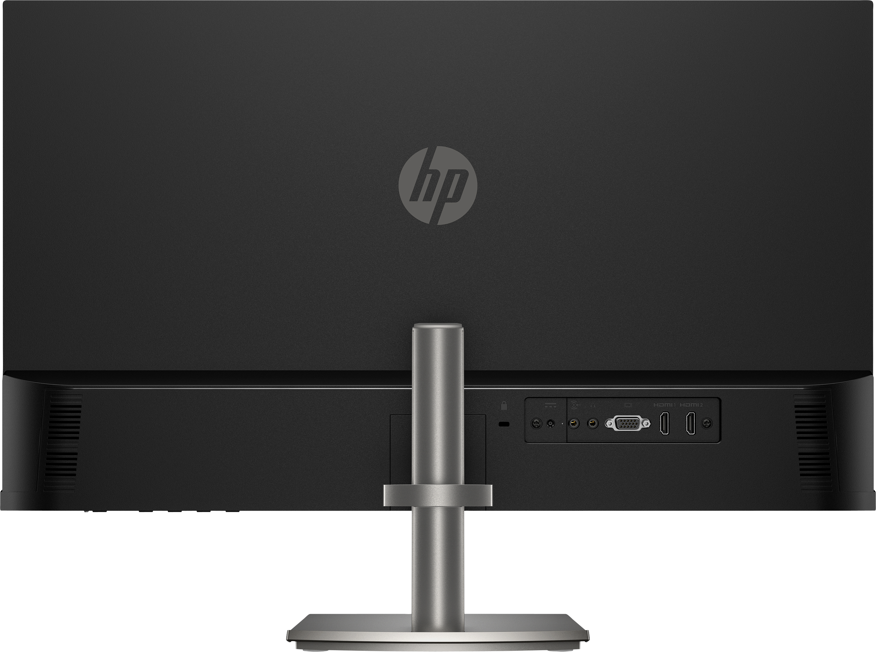 Retro di un monitor HP nero con porte: HDMI, VGA, USB.