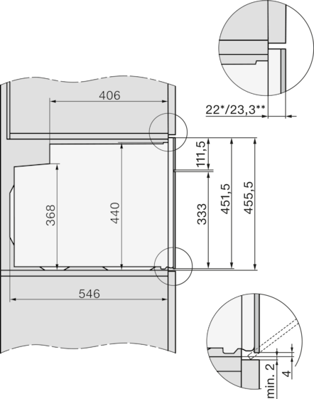 Technische Zeichnung mit Maßen: 546, 440, 406, 368, 333, 111,5, 451,5, 455,5.