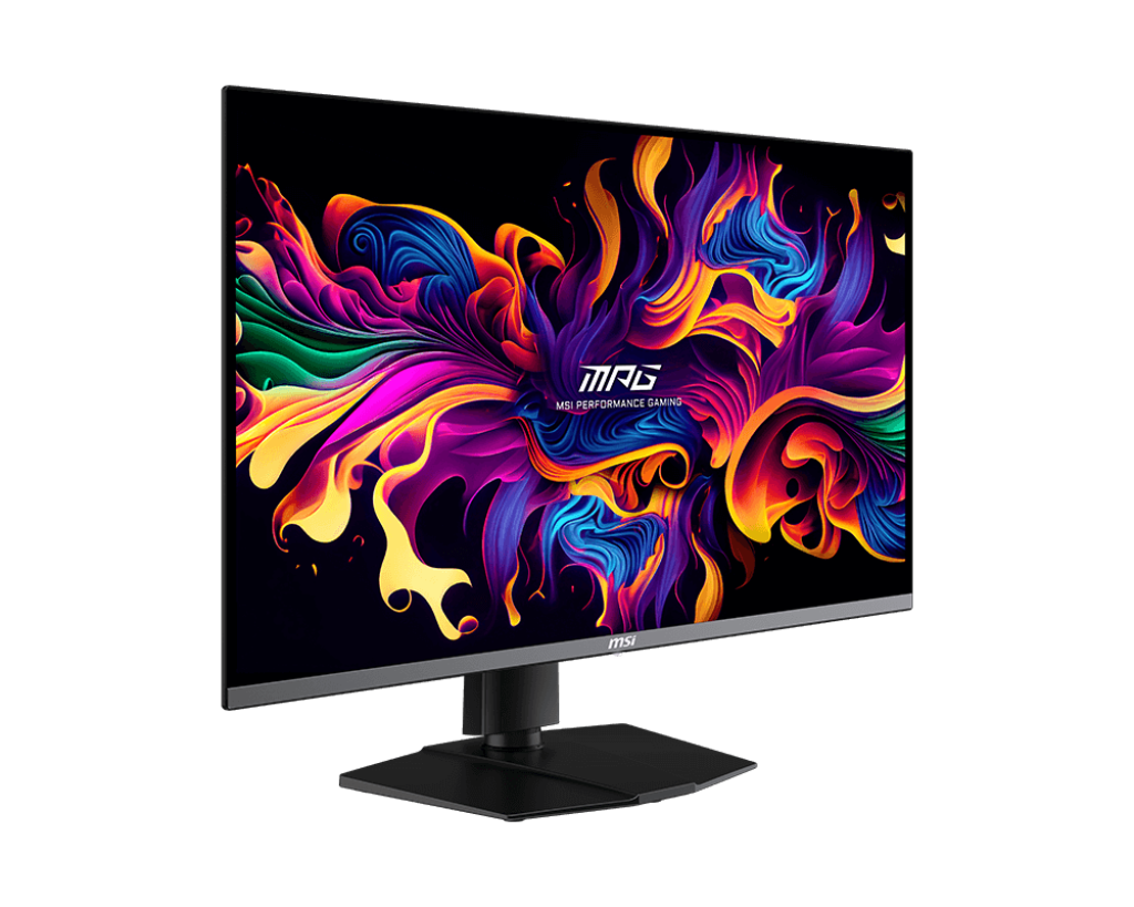 Ein MSI Gaming-Monitor mit einem bunten, abstrakten Hintergrundbild.