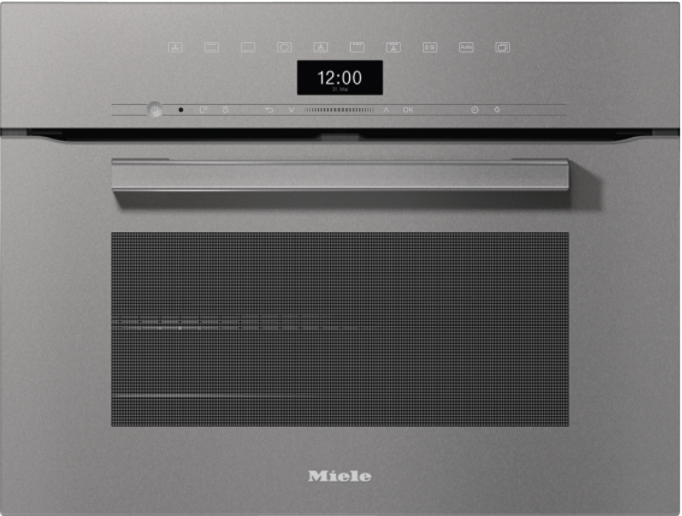 Ein moderner Miele Einbau-Dampfgarer in Grau mit digitaler Anzeige und Bedienfeld.