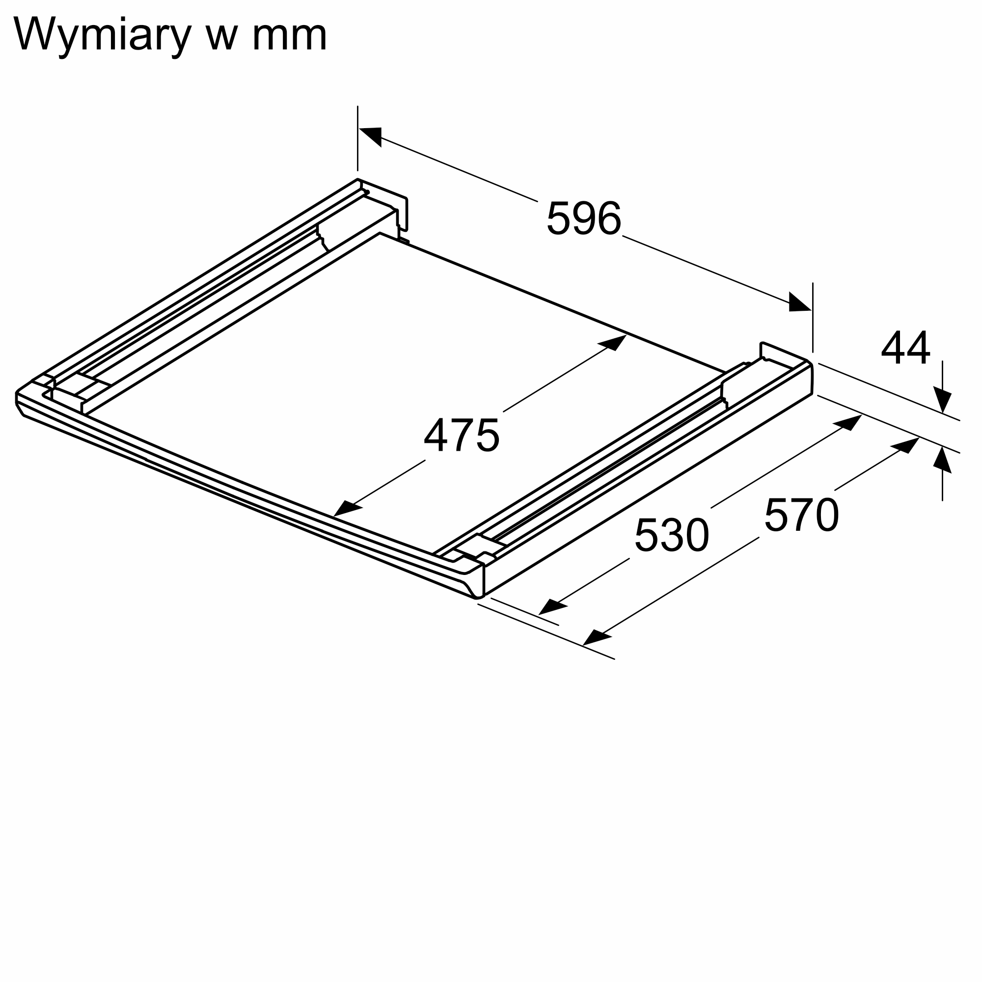 Rysunek techniczny z wymiarami dla płaskiego przedmiotu.