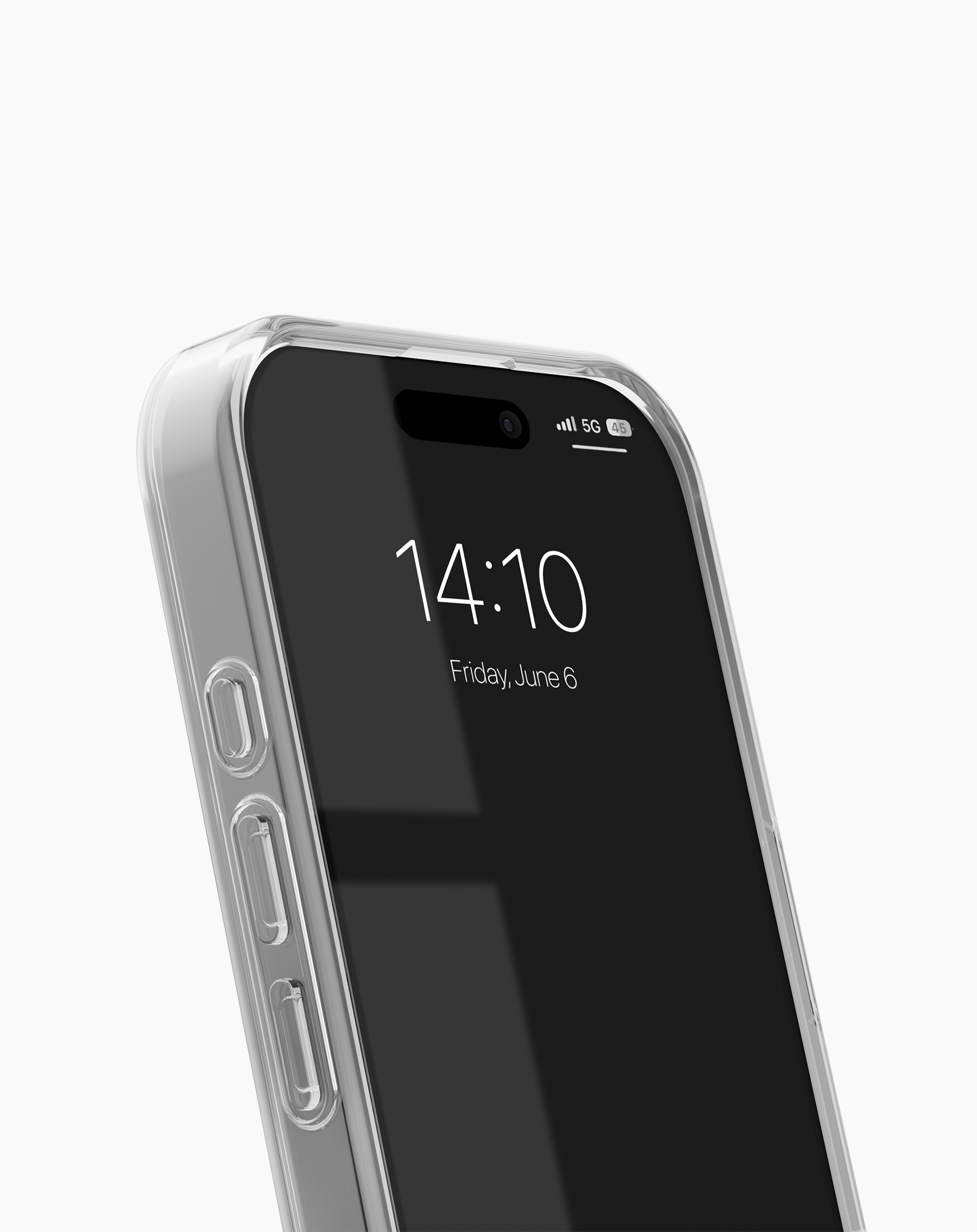 Átlátszó telefontok oldalsó gombokkal és a képernyő egy részével.