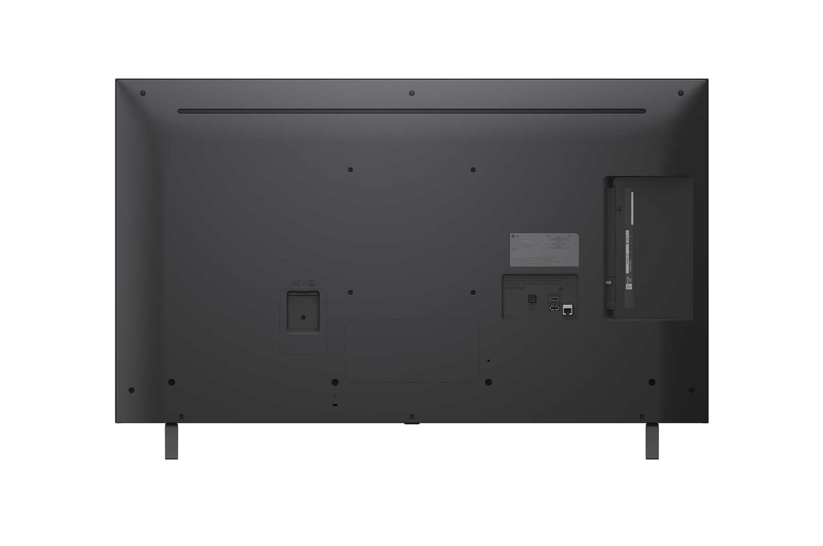 Tył czarnego telewizora z portami takimi jak HDMI i wejście AC.