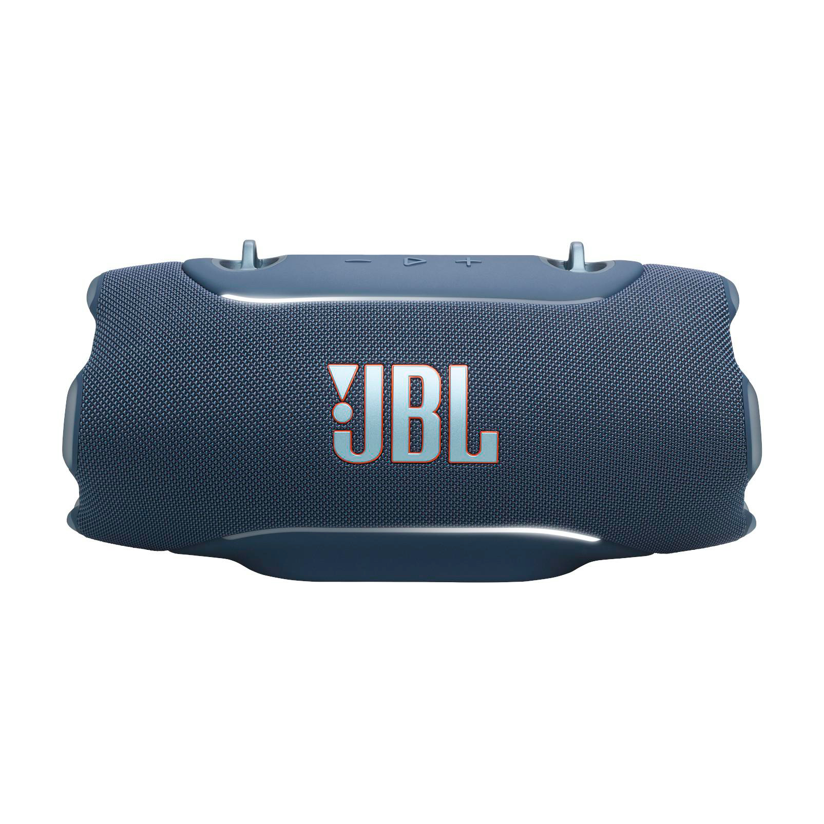 Ein blauer JBL-Lautsprecher mit dem JBL-Logo in der Mitte.