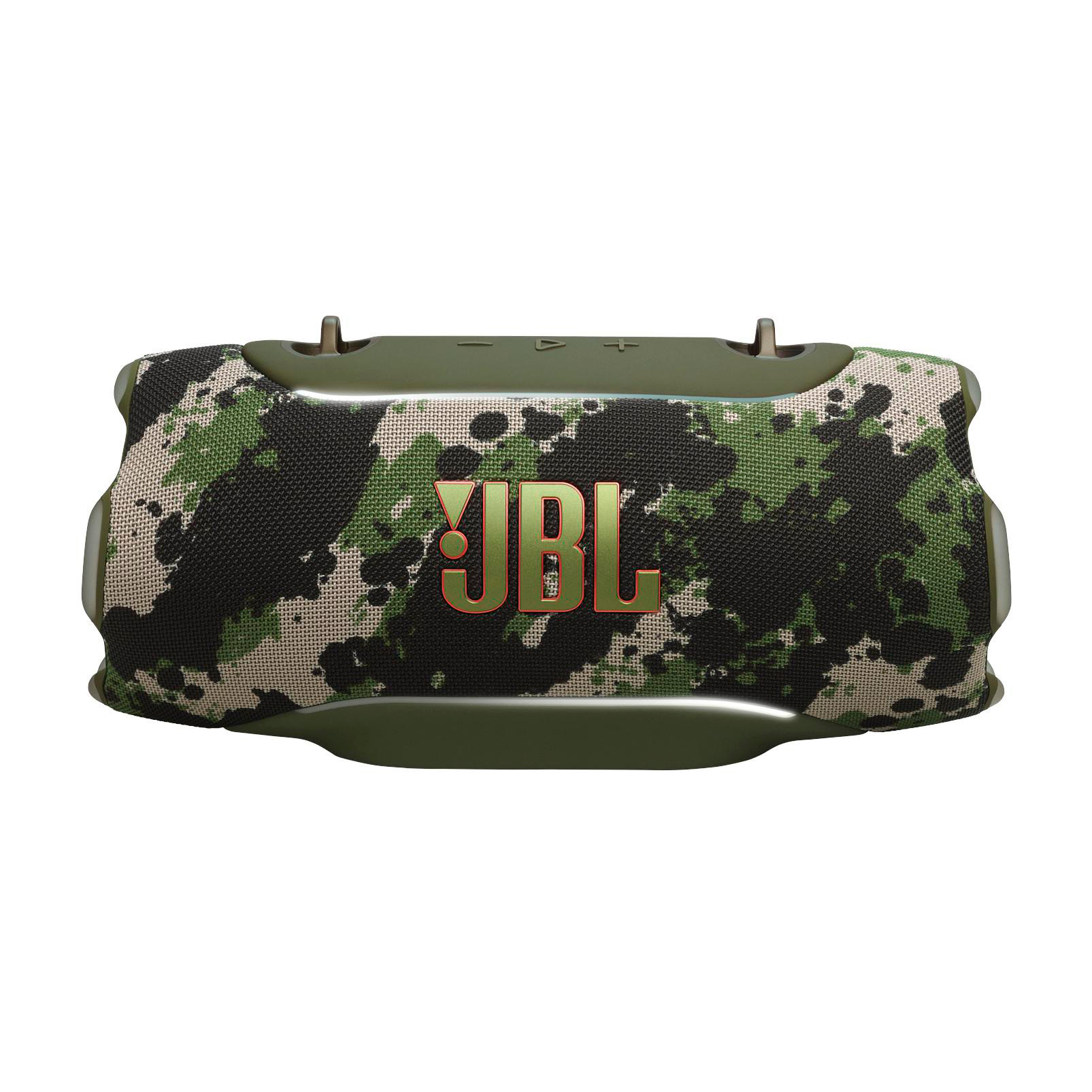 Grüne Tarnfarben-Bluetooth-Box mit JBL-Logo und Tasten.