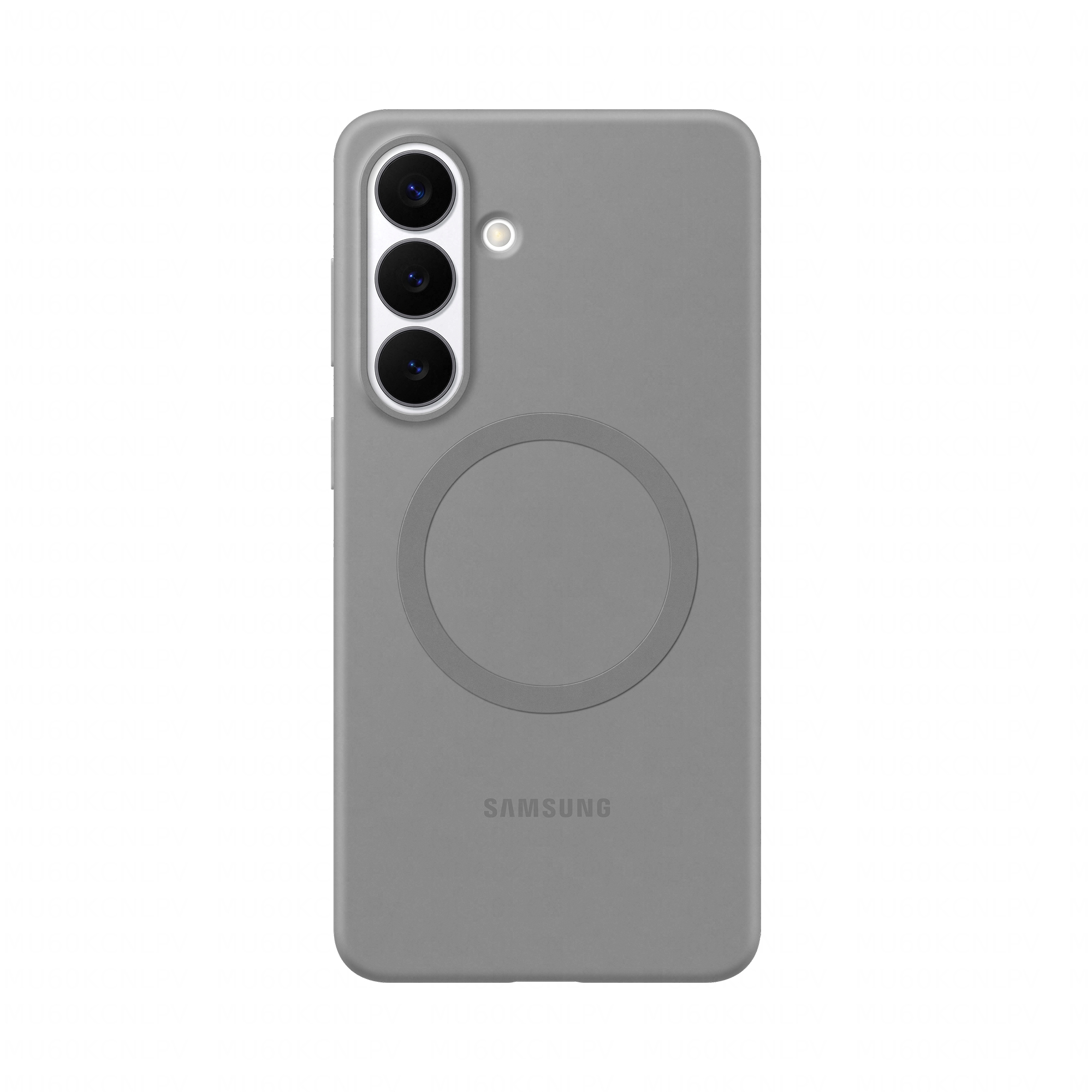 Graue Handyhülle mit drei Kameralinsen und Samsung Logo.