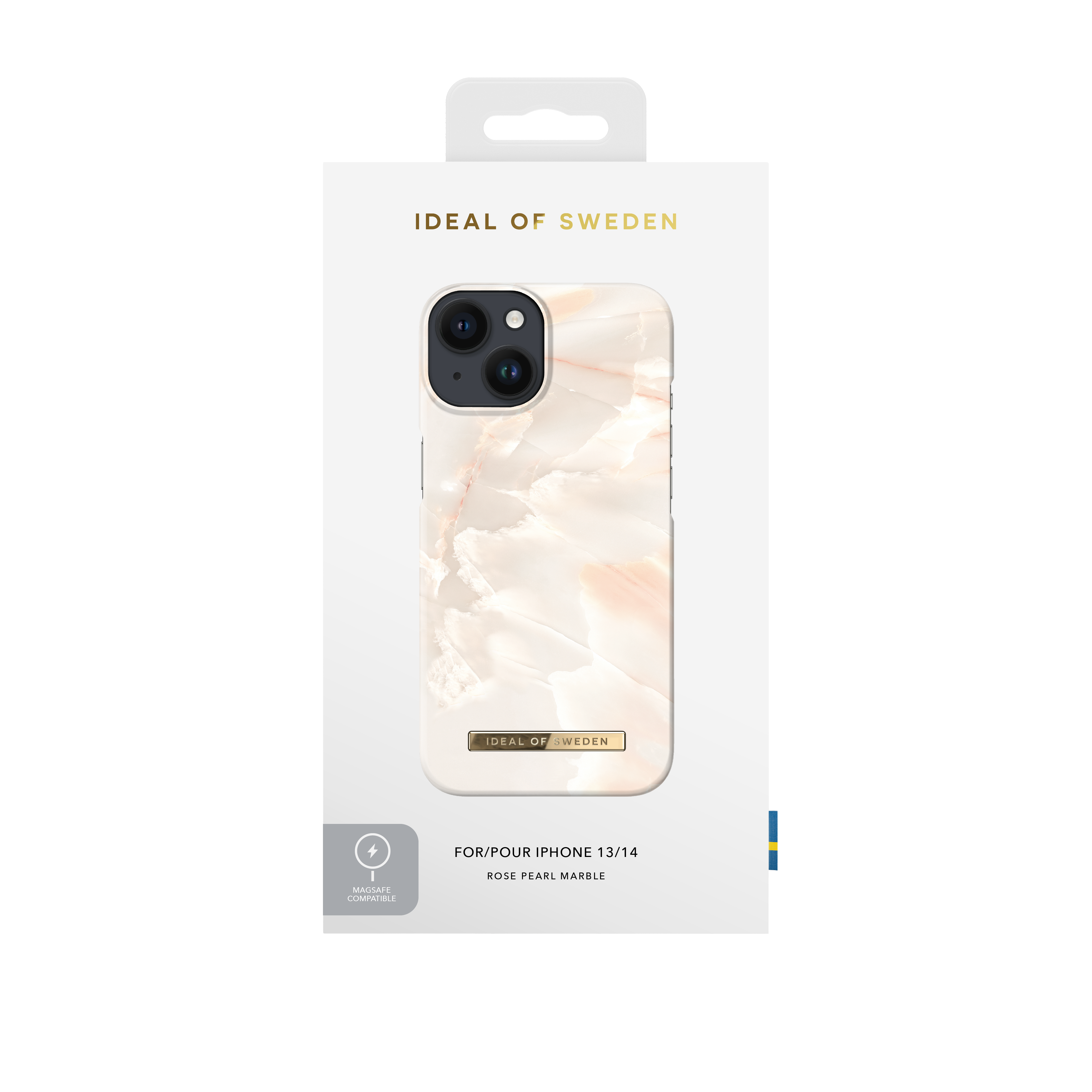 Csomagolás iPhone 13/14 tokkal, Rózsaszín Gyöngy Márvány mintával.