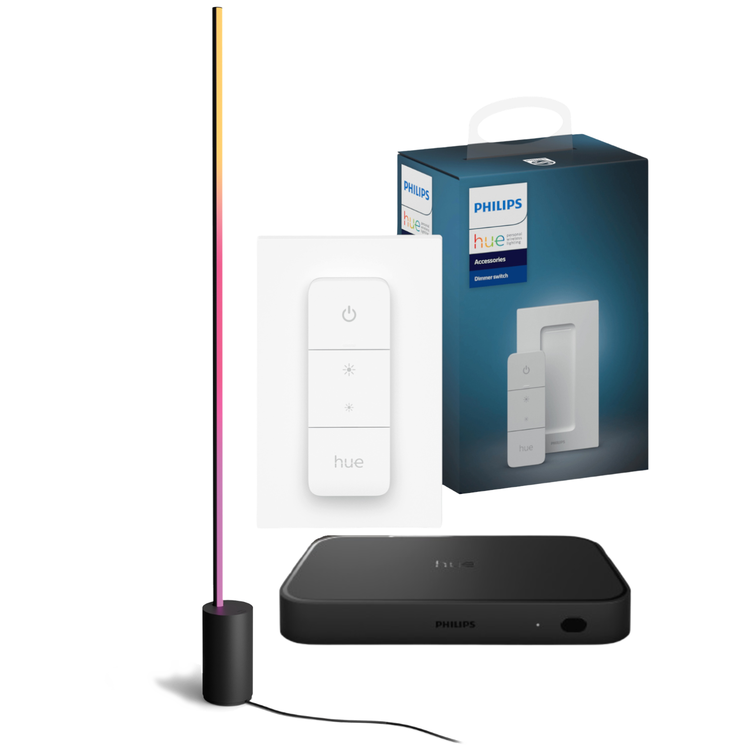 Philips Hue 1 Hdmi Sync Box Met Kabel + Signe Gradient Vloerlamp Zwart Dimmer Switch Smart Home Bundle