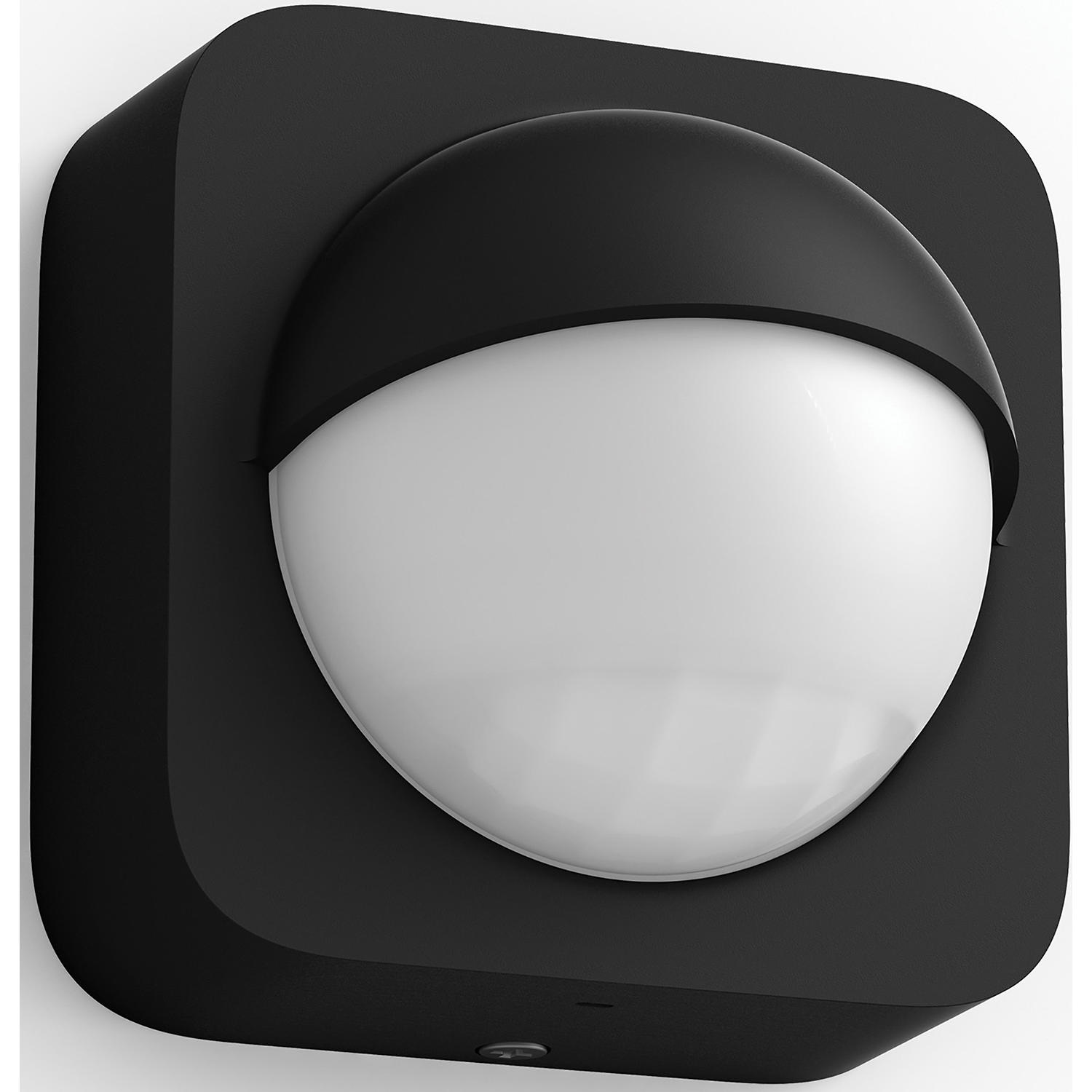 Een zwarte wandlamp met een bolvormige witte diffuser.