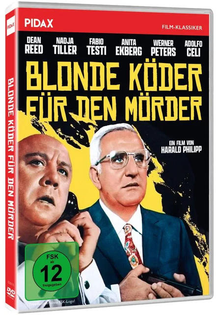 DVD-Cover: Zwei Männer, Titel "Blonde Köder für den Mörder", FSK 12.