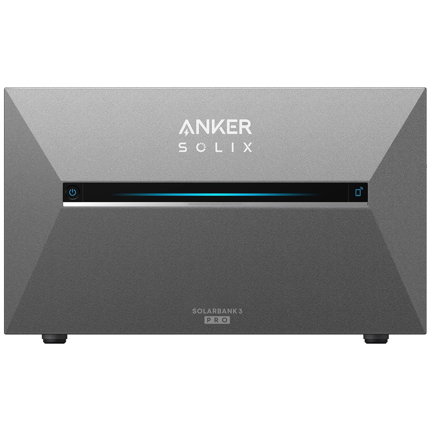 Grijze Anker Solix Solarbank 3 Pro met aan/uitknop en Wi-Fi-icoon.
