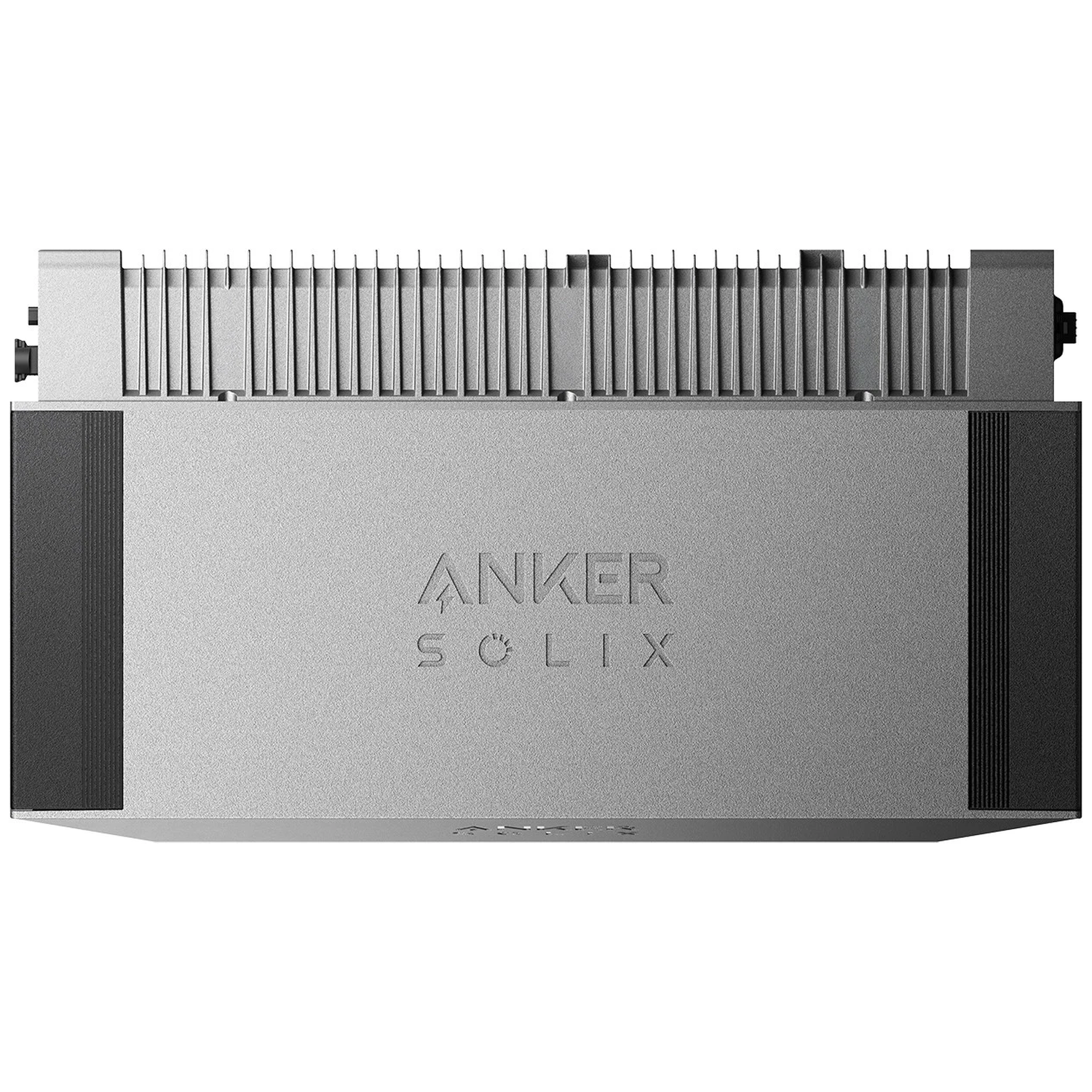 Zilver Anker Solix apparaat met vinnen bovenop en zwarte zijpanelen.
