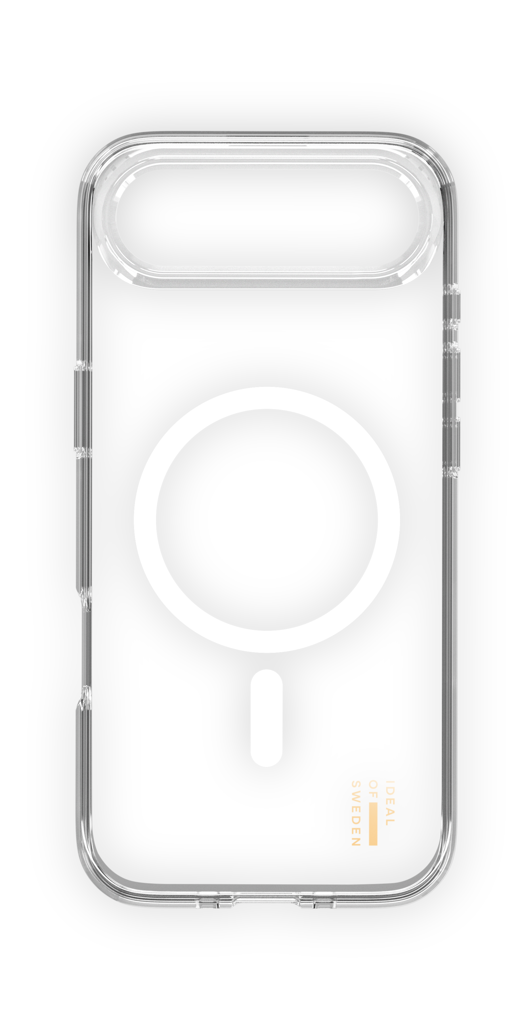 Átlátszó telefontok fehér kör- és vonalmintával.