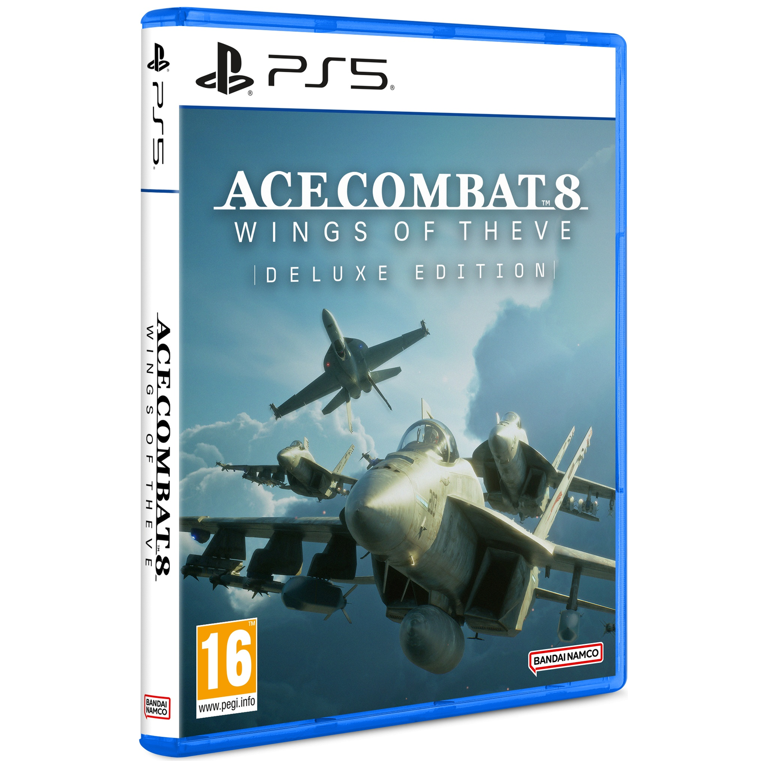 PS5 game case: Ace Combat 8, gevechtsvliegtuigen in vlucht, Deluxe Editie, 16 jaar.