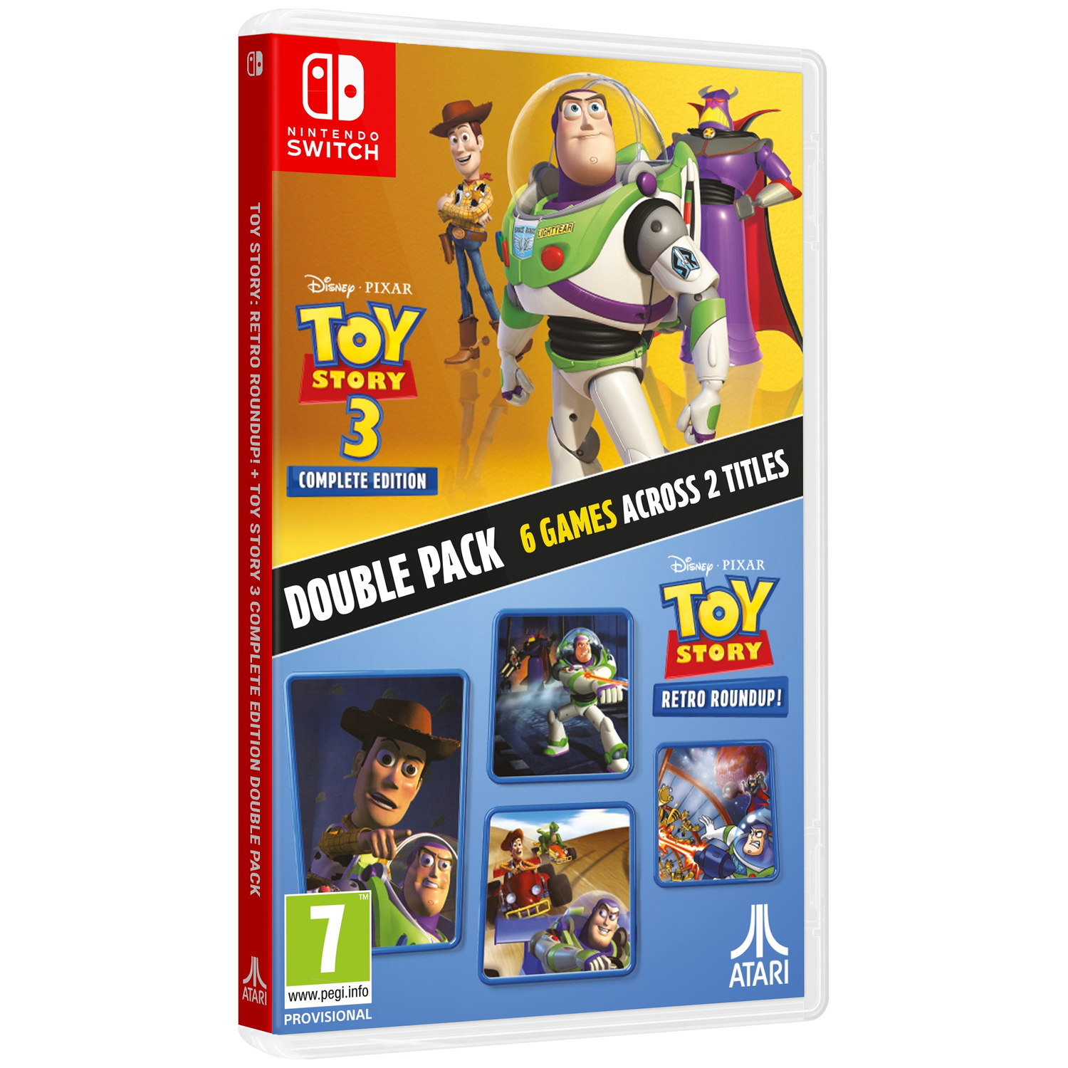 Nintendo Switch hoes met Toy Story 3 en Retro Roundup, Buzz Lightyear, Woody, Zurg.