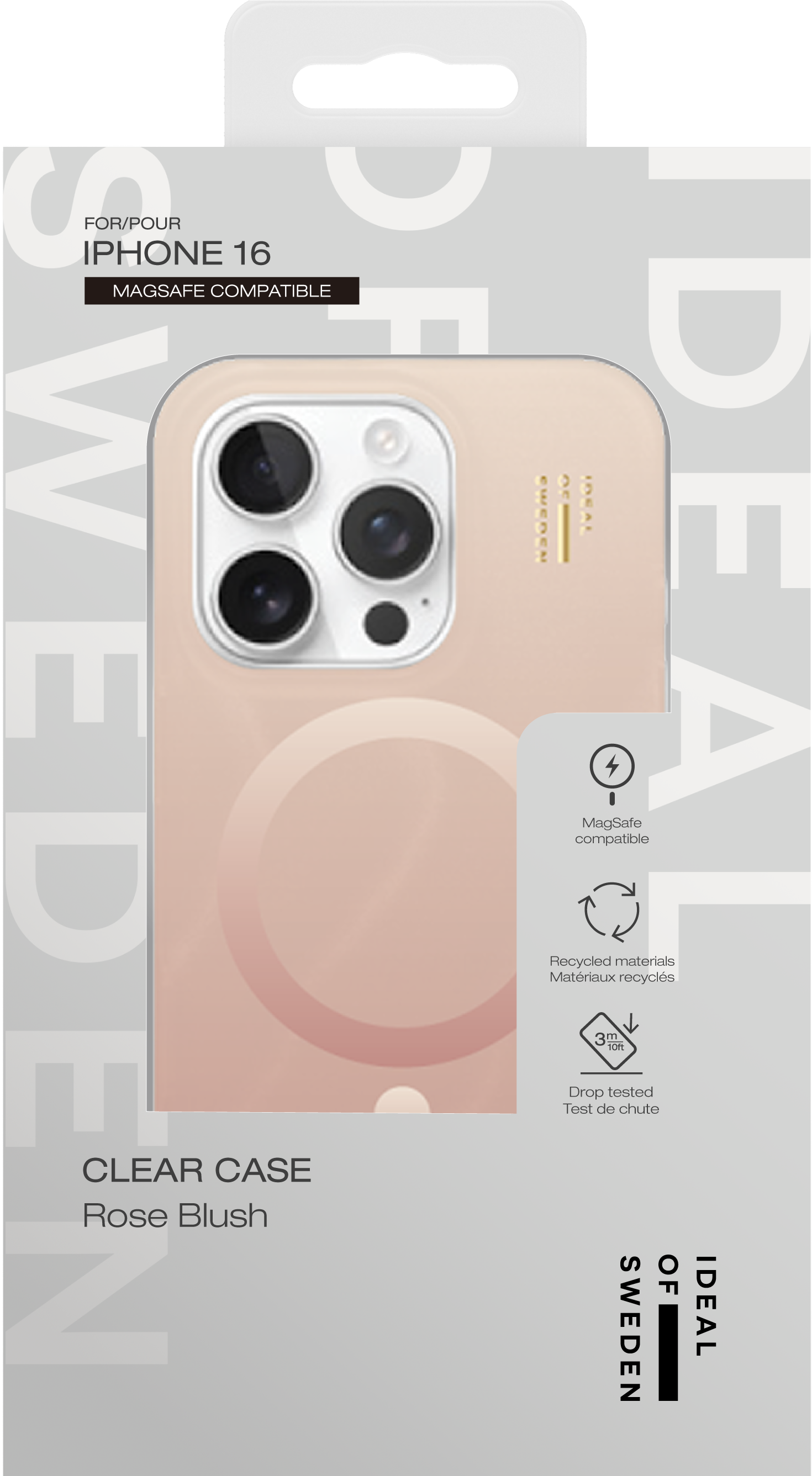 Rose Blush átlátszó tok iPhone 16-hoz, MagSafe kompatibilis, újrahasznosított anyagok.