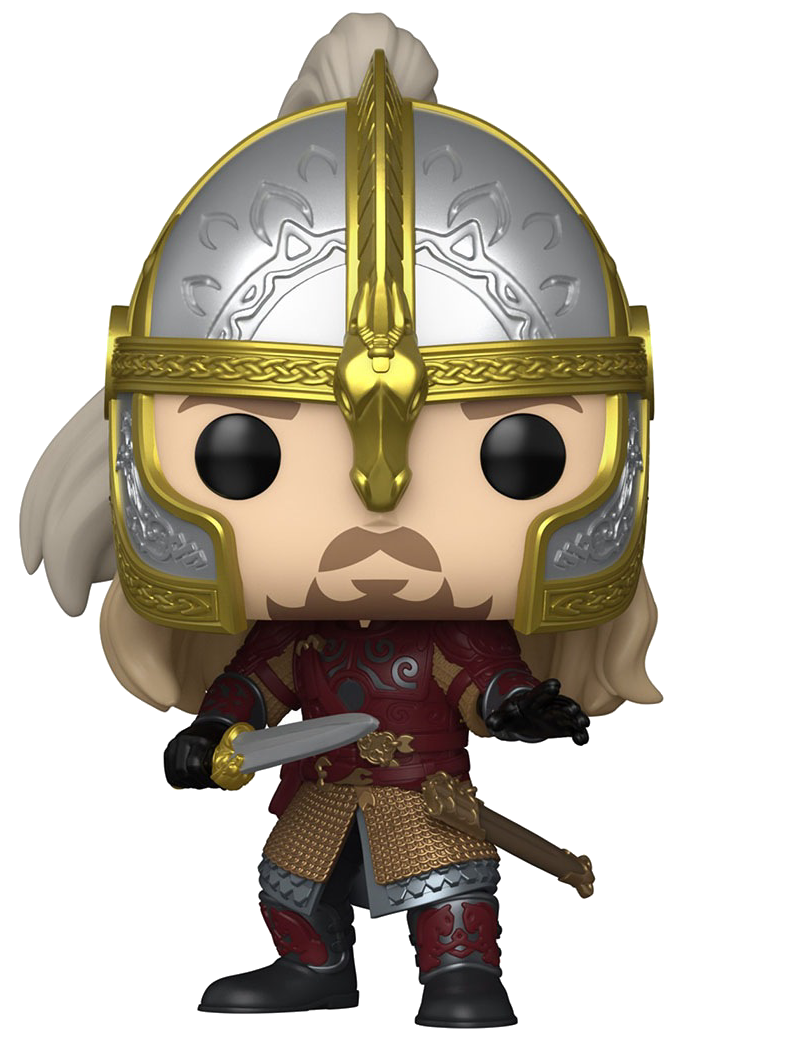 Una figura Funko Pop de un guerrero con casco, armadura y espada.