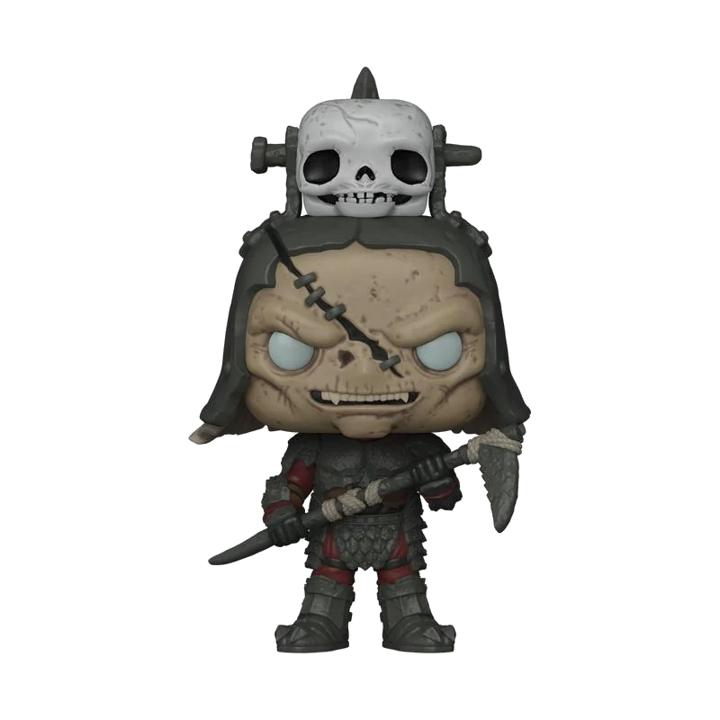 Un personaje Funko Pop con una calavera en la cabeza y un hacha en la mano.