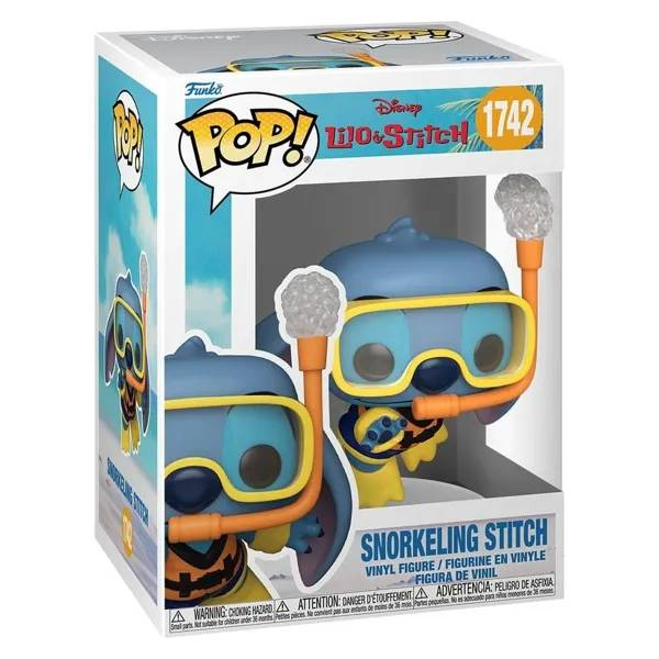 Figura Funko Pop! de Stitch con equipo de snorkel en una caja.