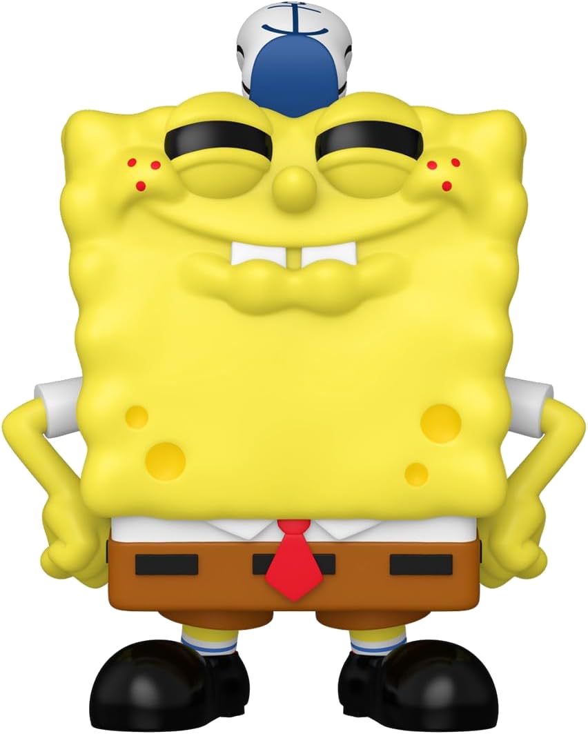 Figura de Bob Esponja con antifaz y corbata roja.