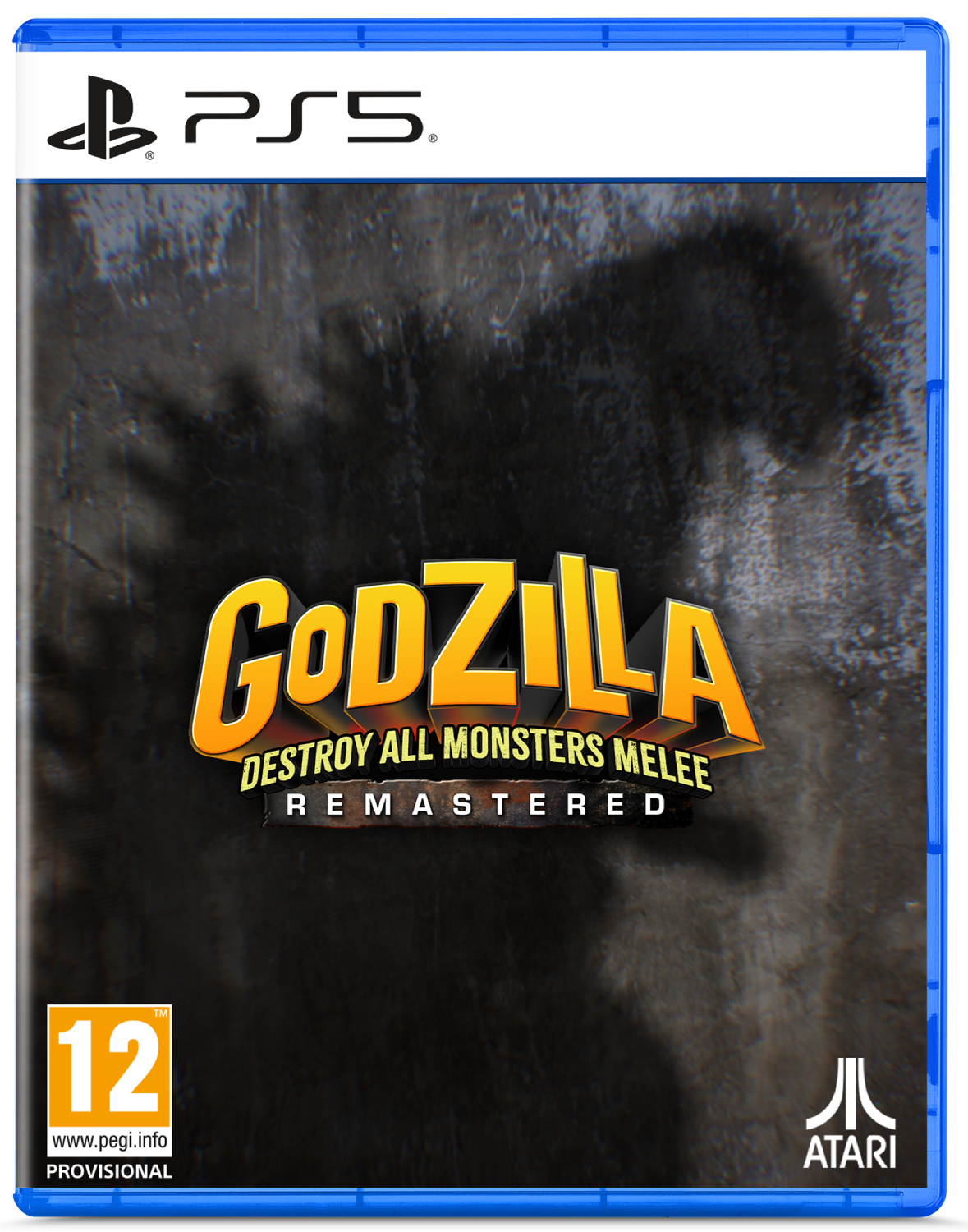 Portada del juego Godzilla para PS5, titulada 'Destroy All Monsters Melee Remastered'.