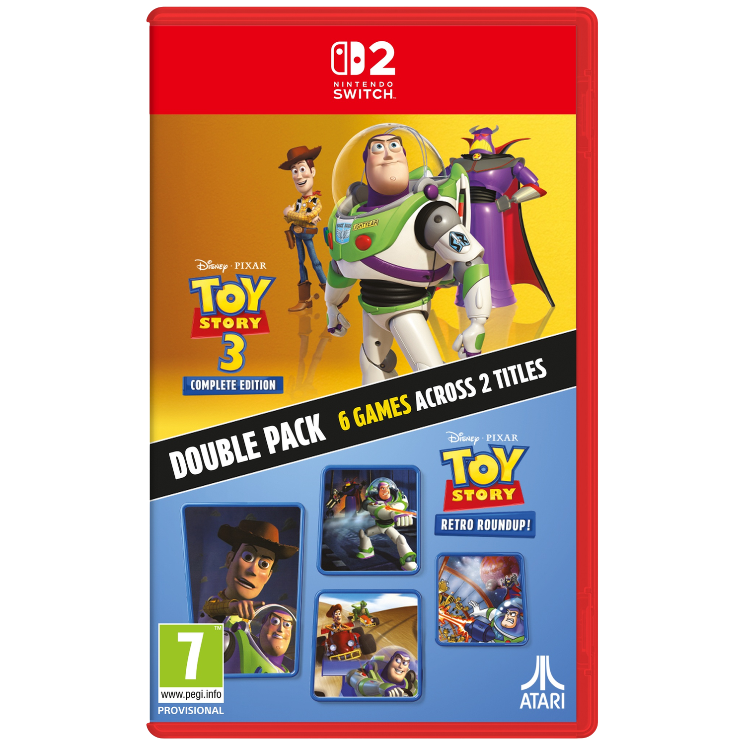 Toy Story 3 Complete Edition dubbelpack voor Nintendo Switch, met Woody, Buzz en Zurg.