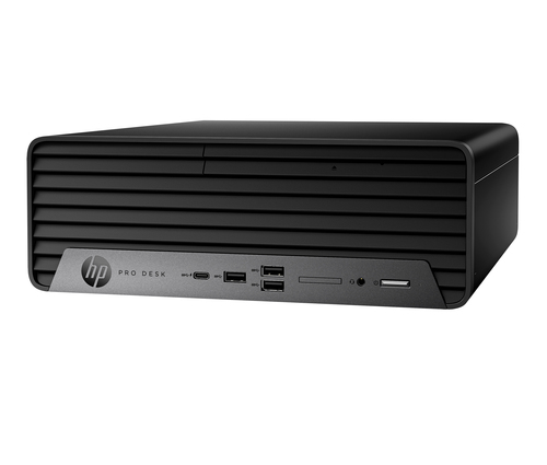 Ordenador HP Pro Desk negro con rejillas de ventilación y puertos frontales.