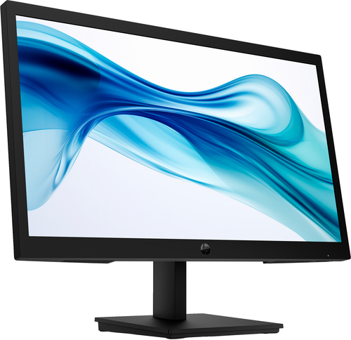 Un monitor negro que muestra un gráfico abstracto ondulado azul y blanco.