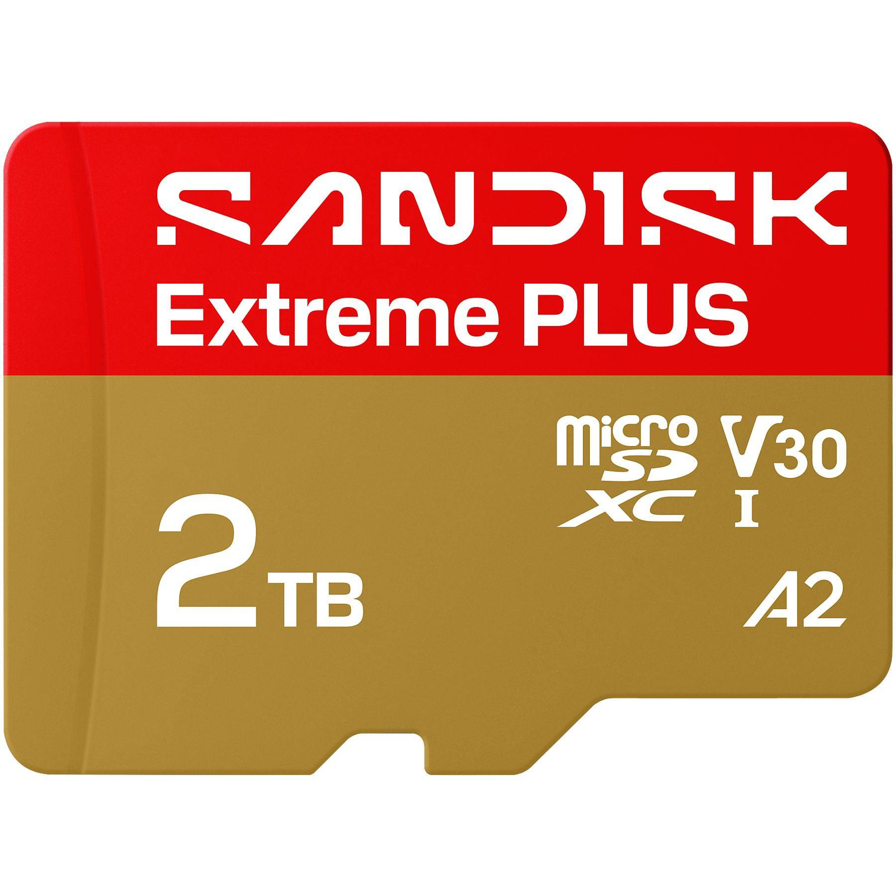 Tarjeta Sandisk Extreme PLUS 2TB microSDXC I A2. Roja y dorada.