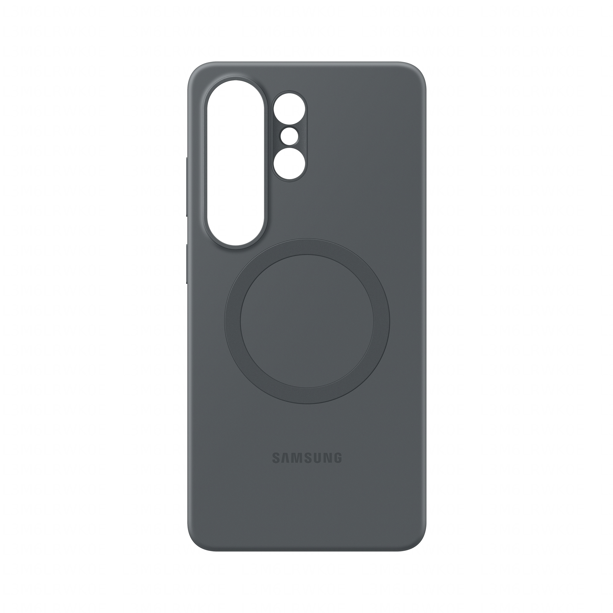 Graue Handyhülle mit Kameraloch und Samsung-Logo. Magnetring sichtbar.
