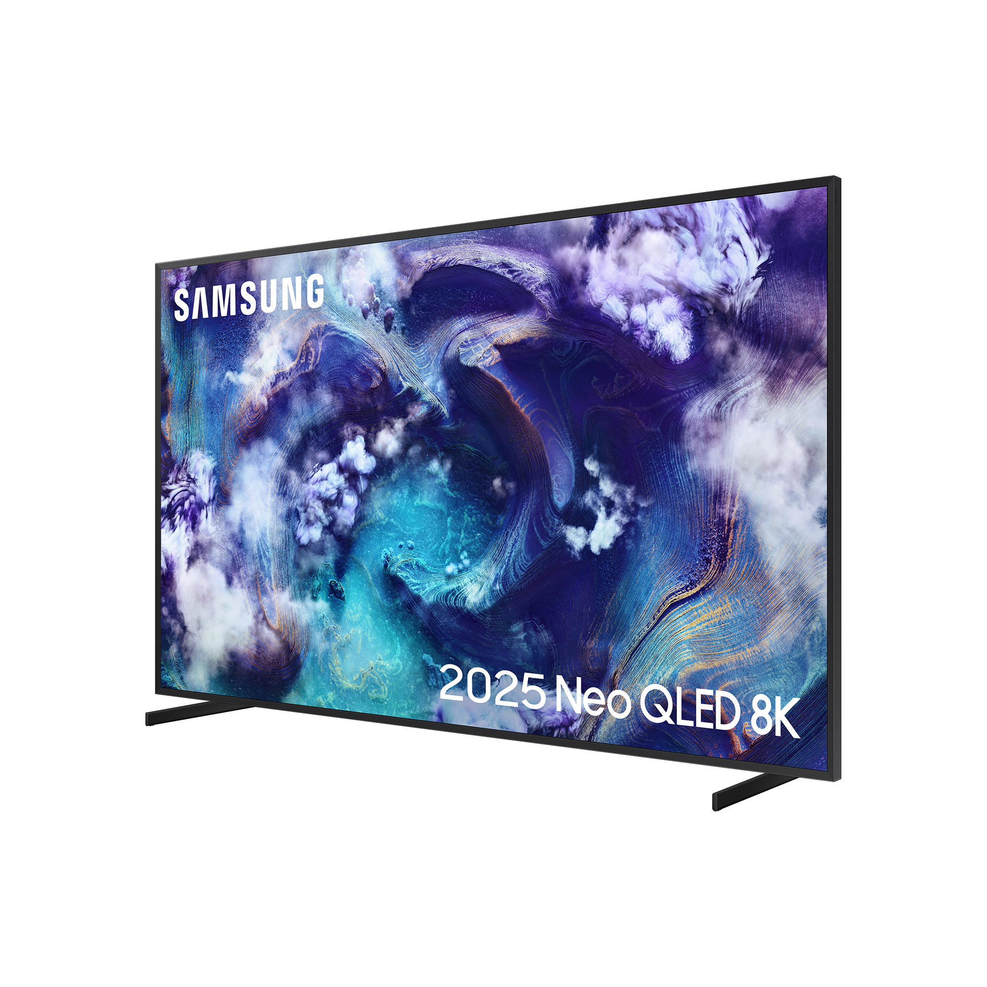 Telewizor Samsung Neo QLED 8K wyświetlający abstrakcyjną treść.