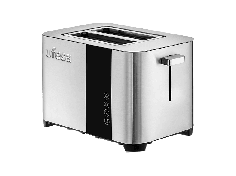 Tostadora - Ufesa Duo Deluxe, 850 W, 2 Ranuras, Rebanadas, 7 Niveles de Tostado, Pantalla digital LCD, Acero inoxidable negro