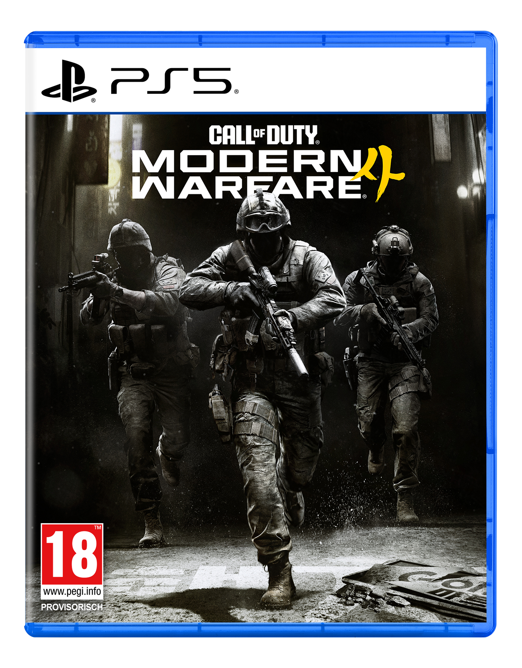 Jeu PS5 "Call of Duty: Modern Warfare II" avec des soldats en camouflage.