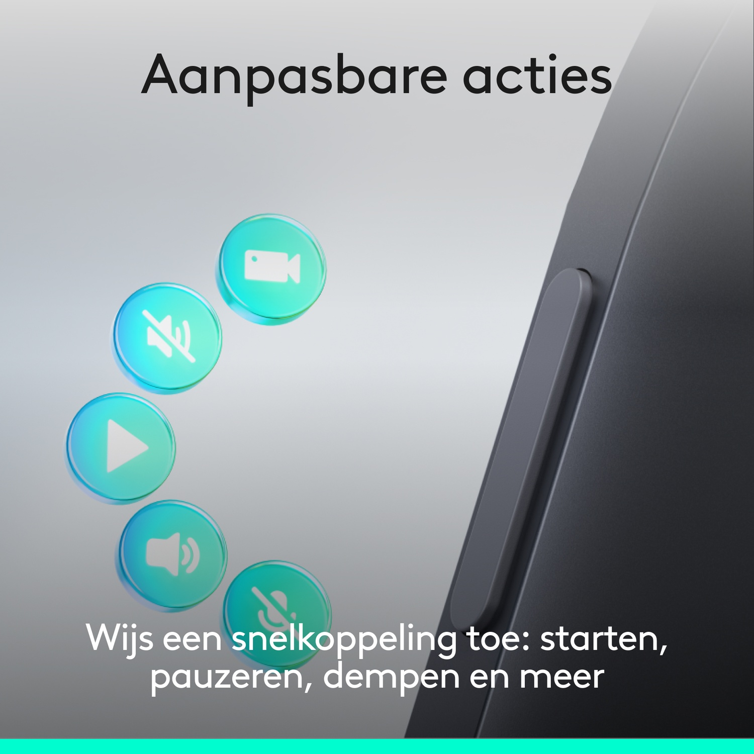 Knoppen voor video, dempen, afspelen, volume en microfoon worden weergegeven.