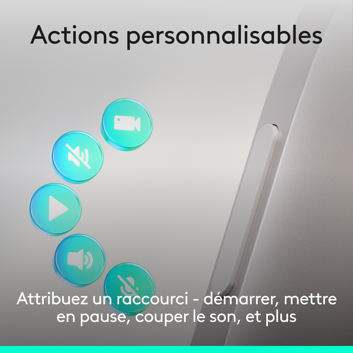 Icônes pour vidéo, muet, lecture et volume sur un appareil.