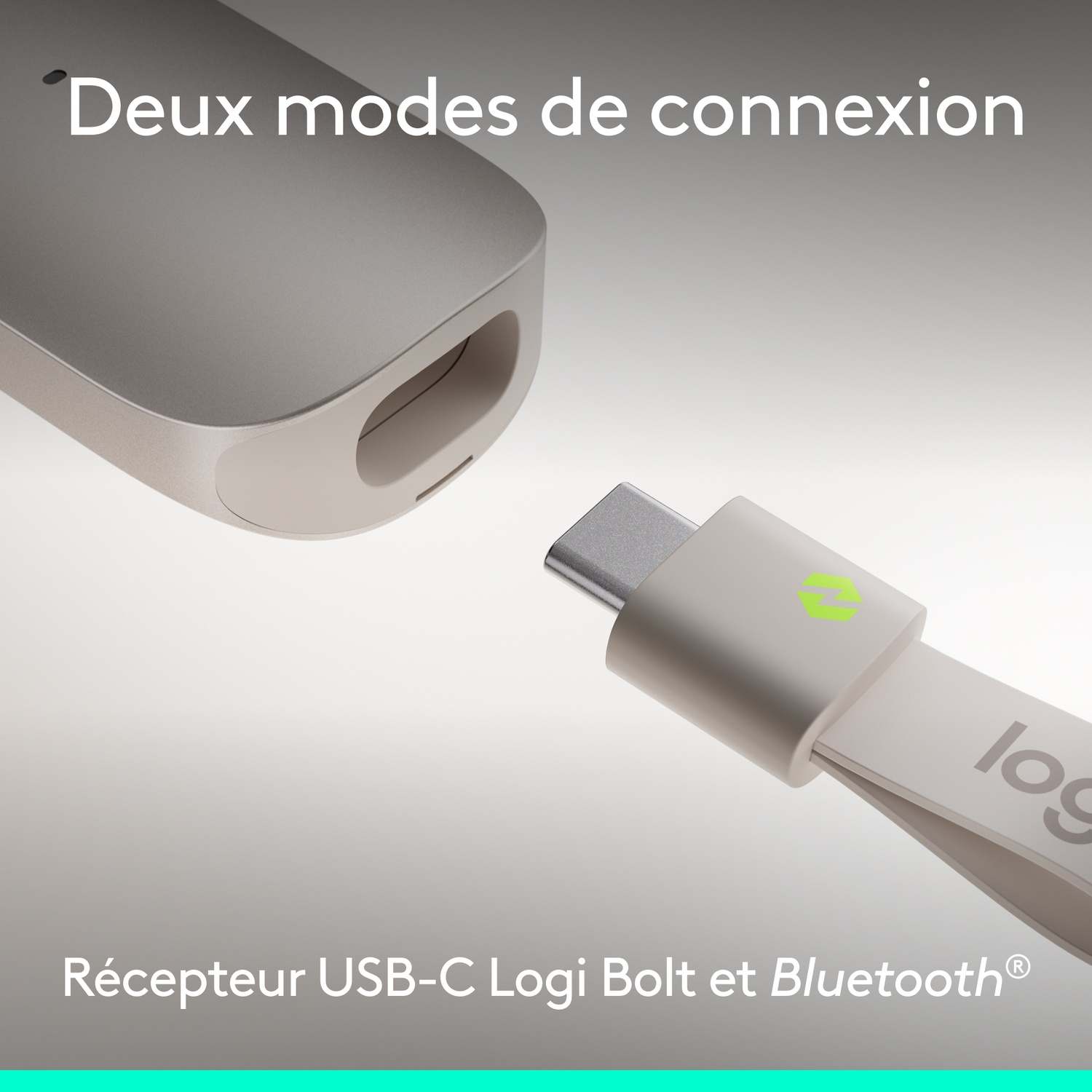 Un récepteur USB-C et un dongle sont montrés en train de se connecter.