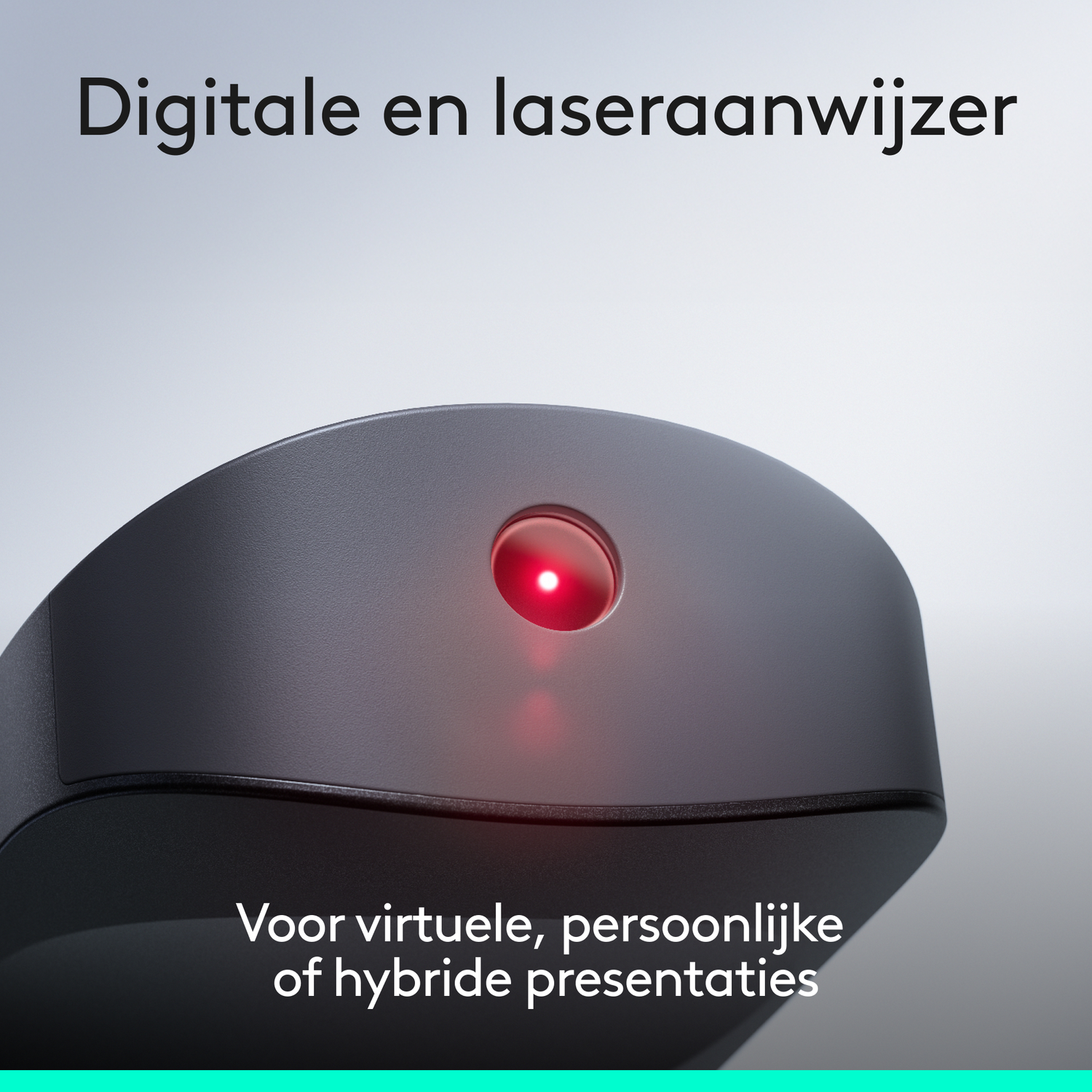 Een grijze presentator met rode laserpunt. Tekst: Digitale en laserpointer.