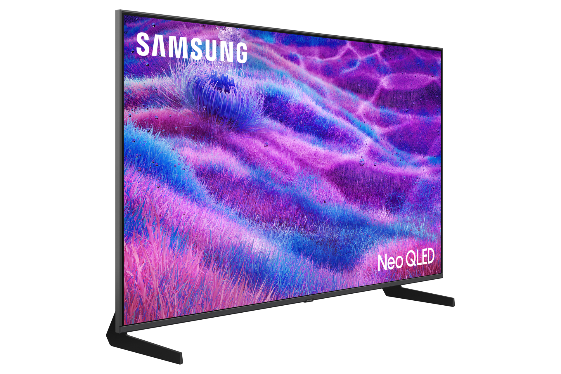 Telewizor Samsung Neo QLED wyświetlający żywy, abstrakcyjny obraz.