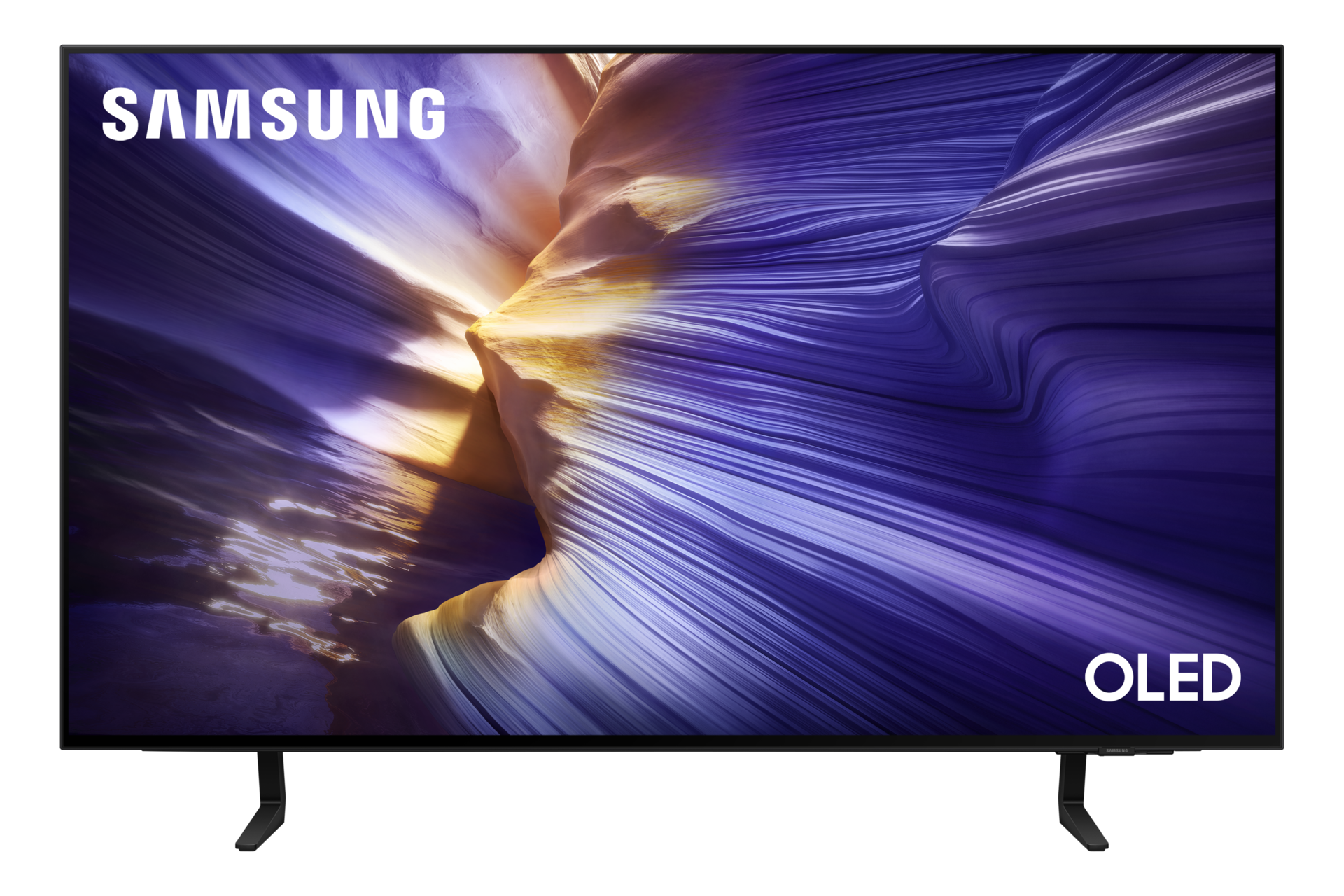 Samsung OLED Fernseher mit lila und gelben Canyon-Hintergrund